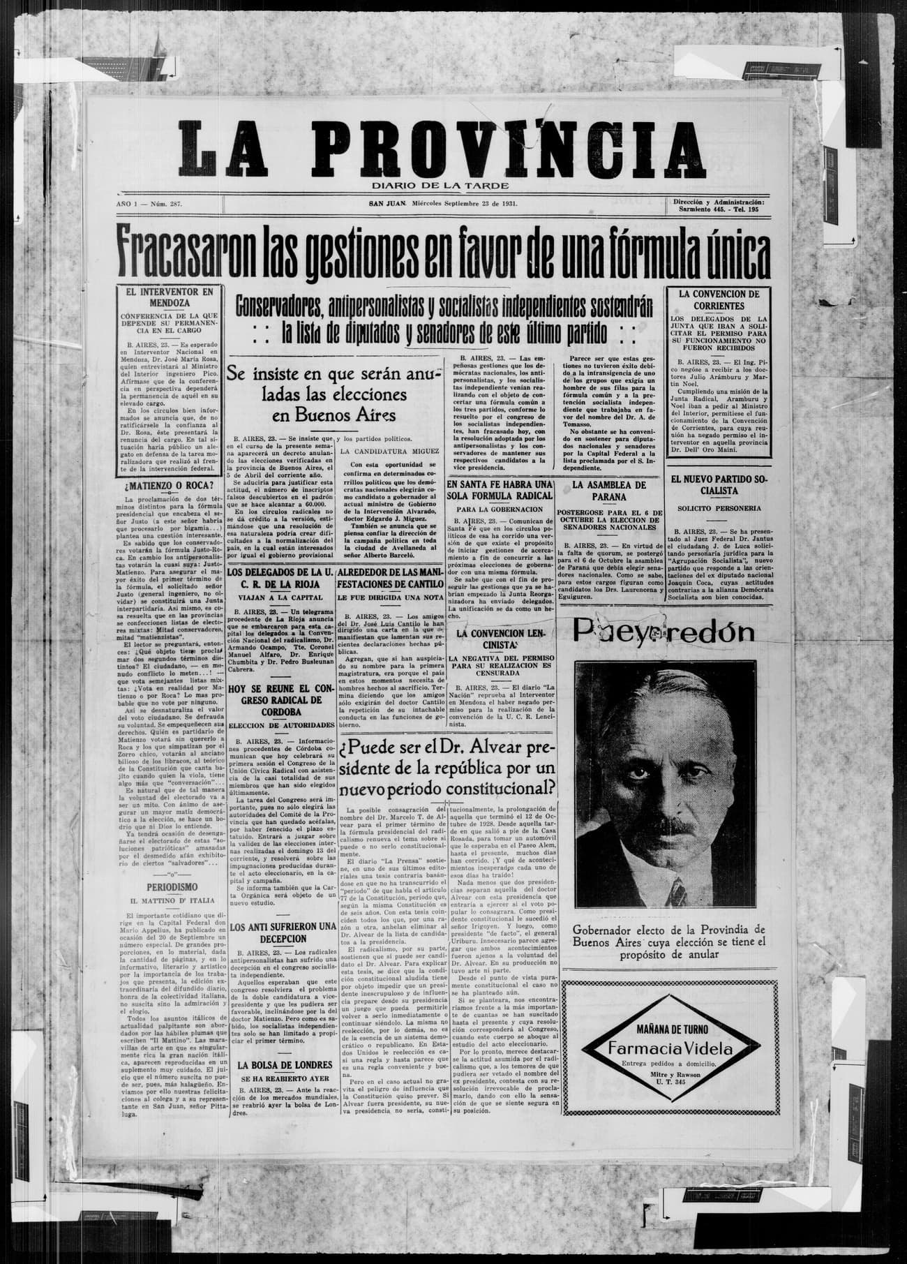 Portada · 23 de Septiembre de 1931