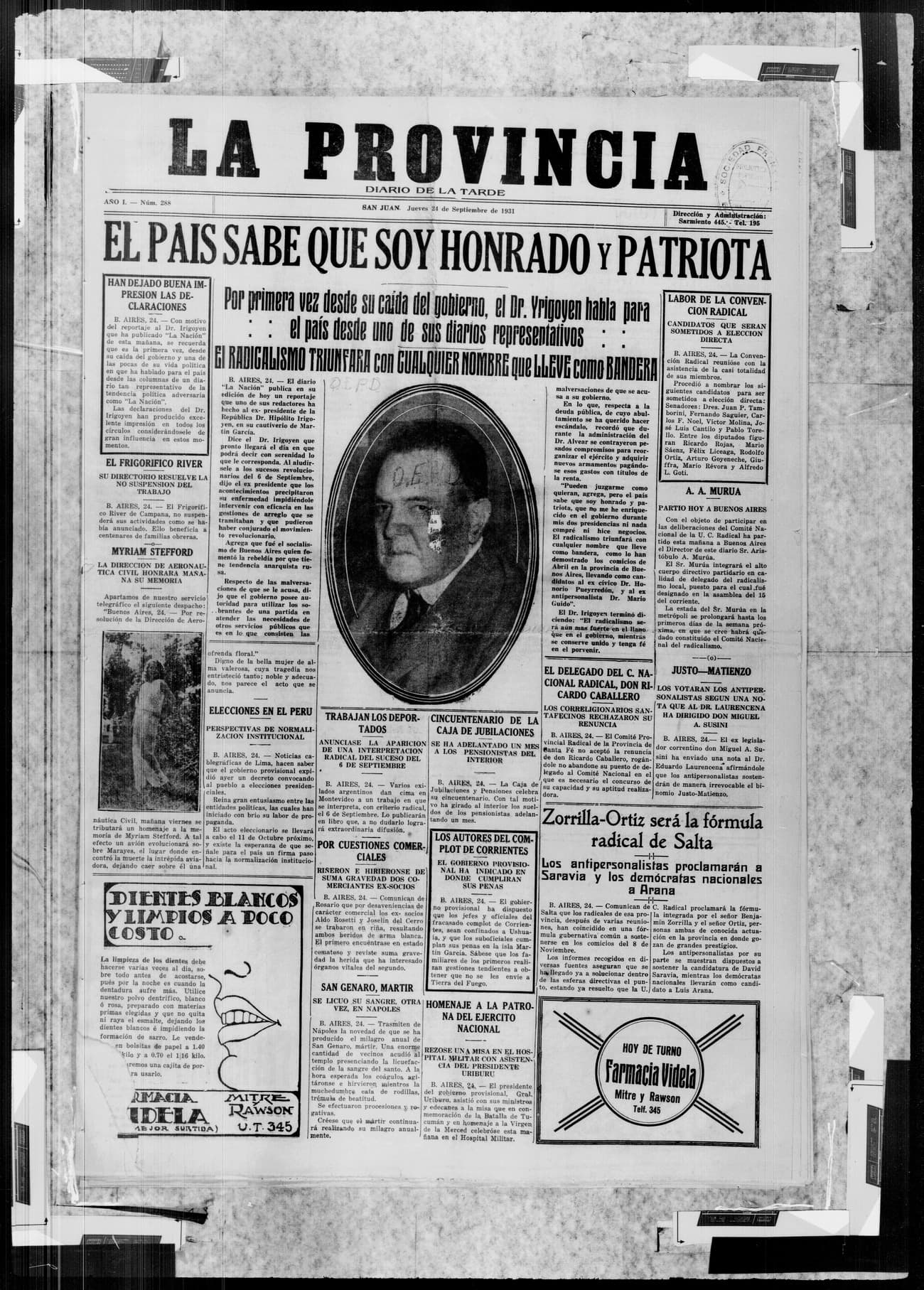 Portada · 24 de Septiembre de 1931