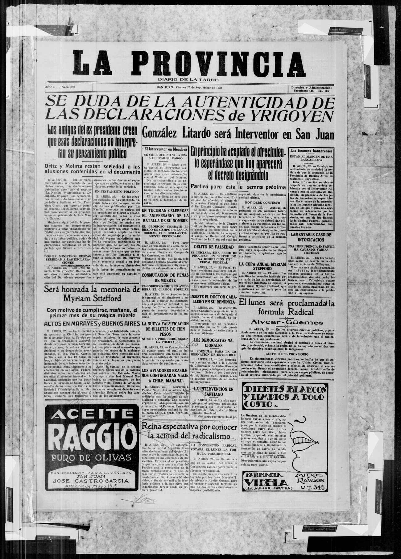 Portada · 25 de Septiembre de 1931