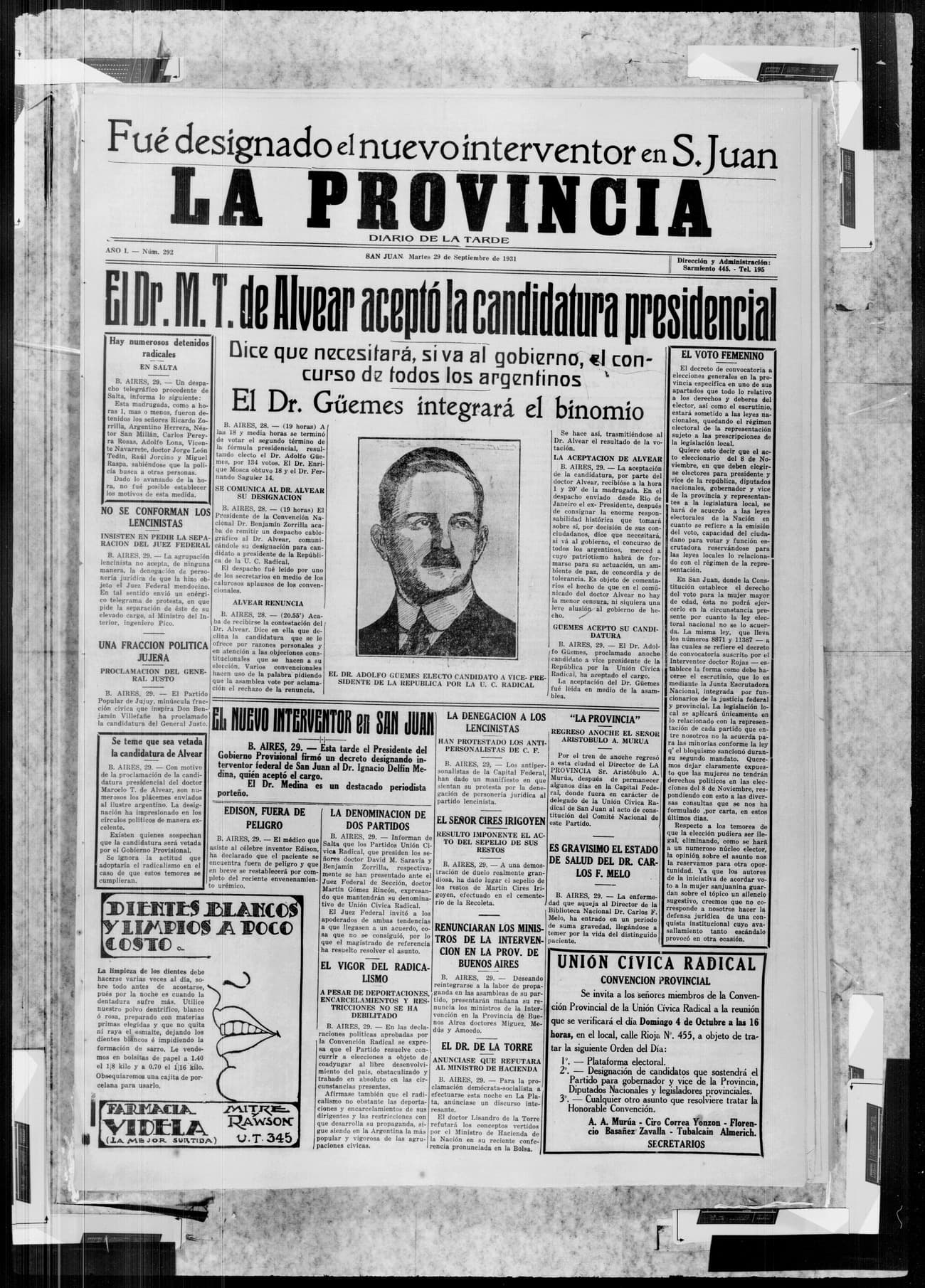 Portada · 29 de Septiembre de 1931