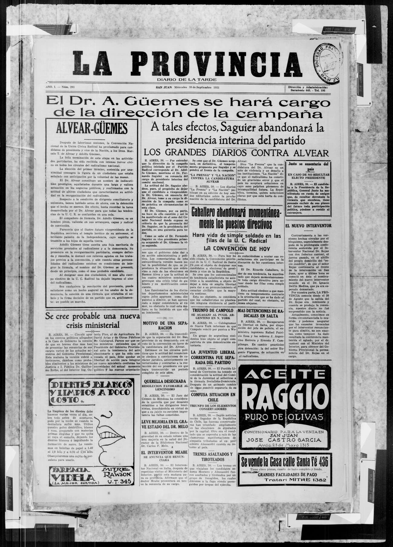 Portada · 30 de Septiembre de 1931