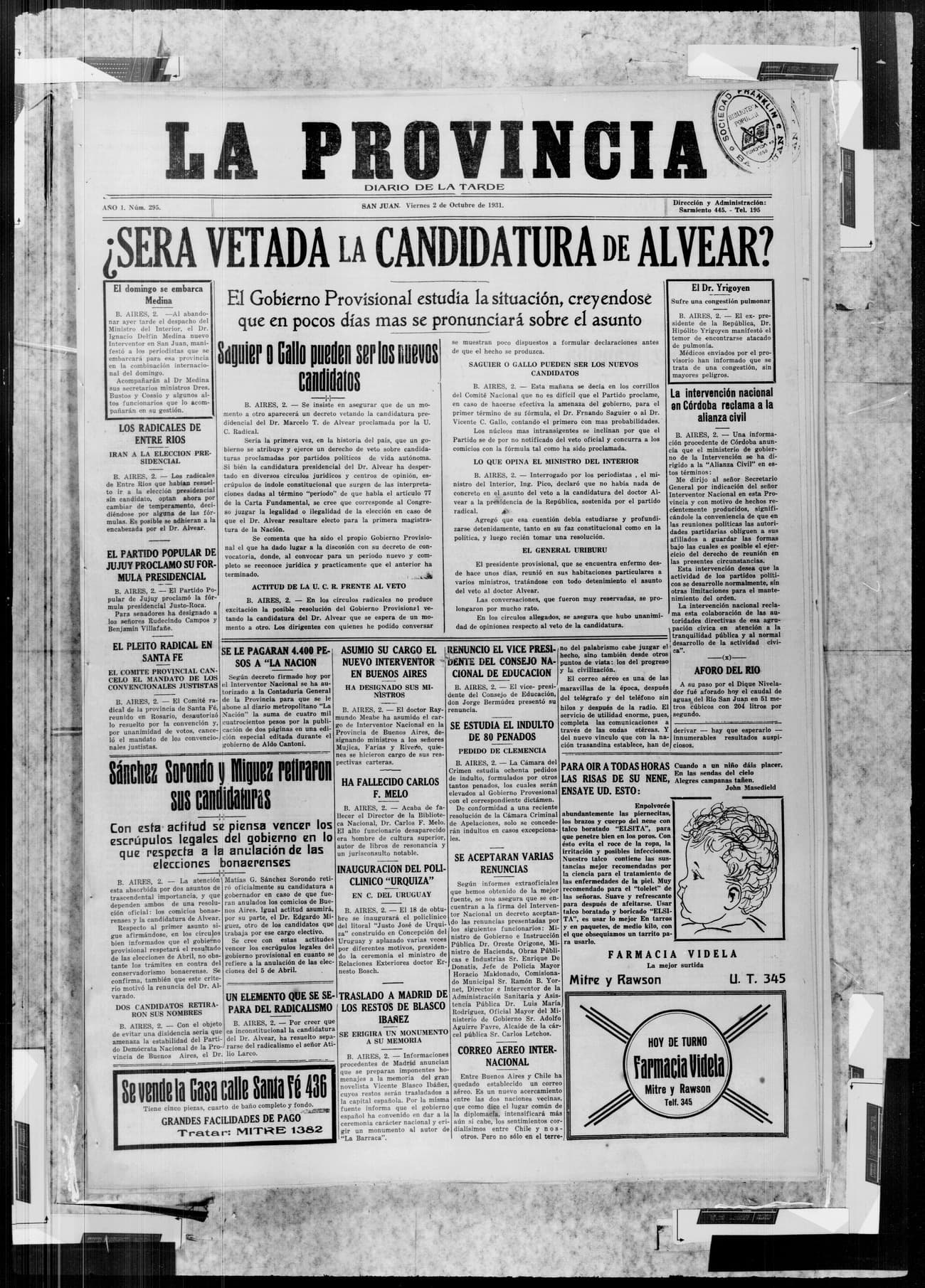 Portada · 2 de Octubre de 1931