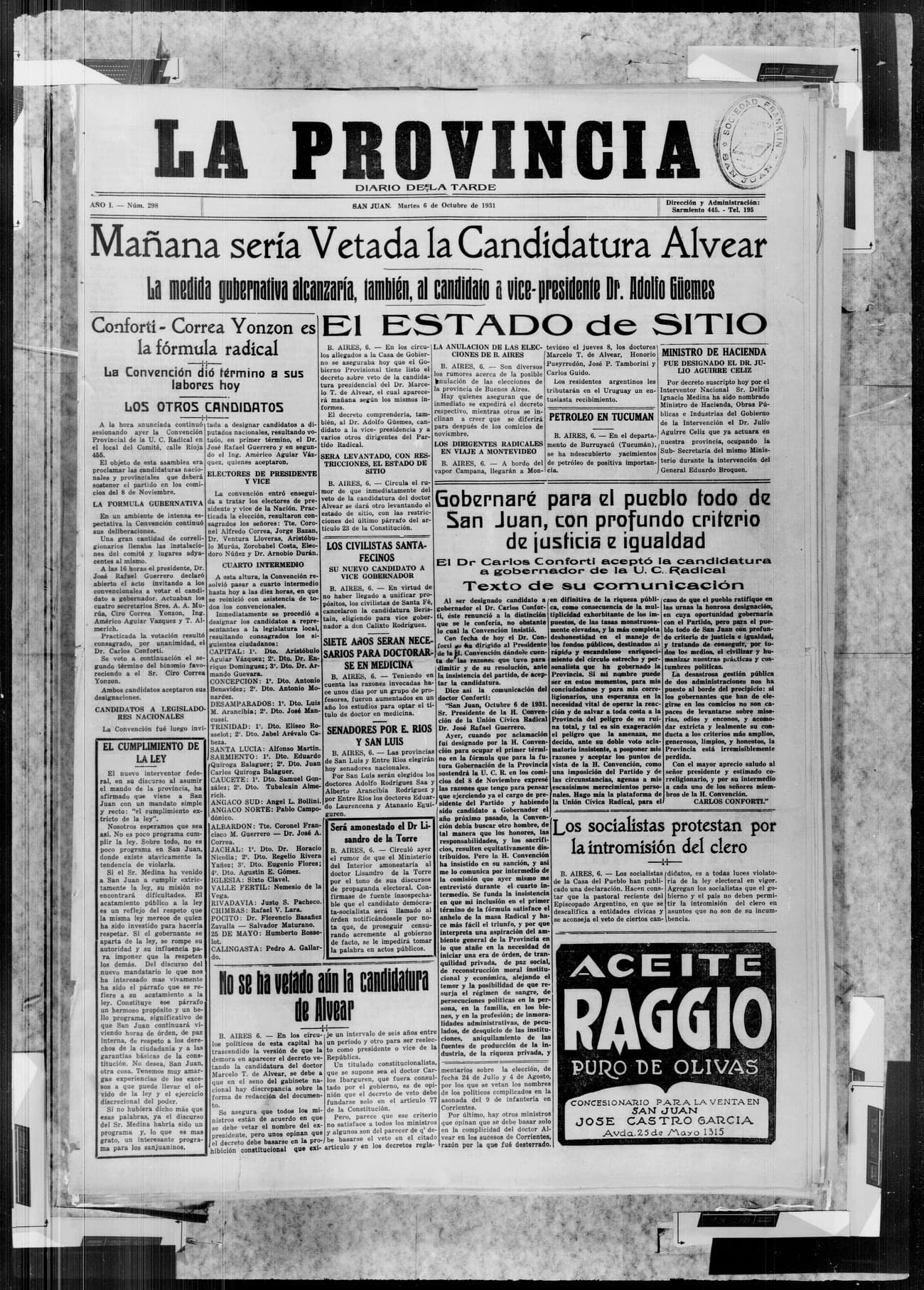 Portada · 6 de Octubre de 1931