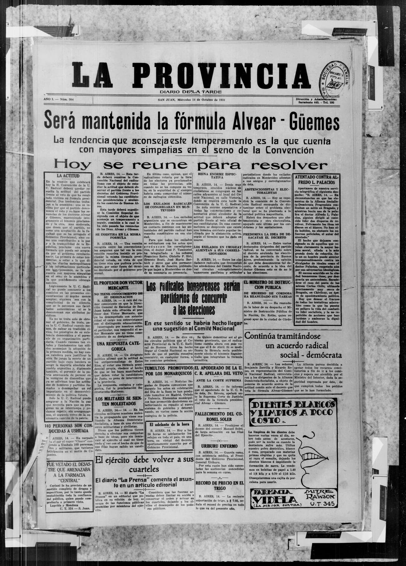 Portada · 14 de Octubre de 1931