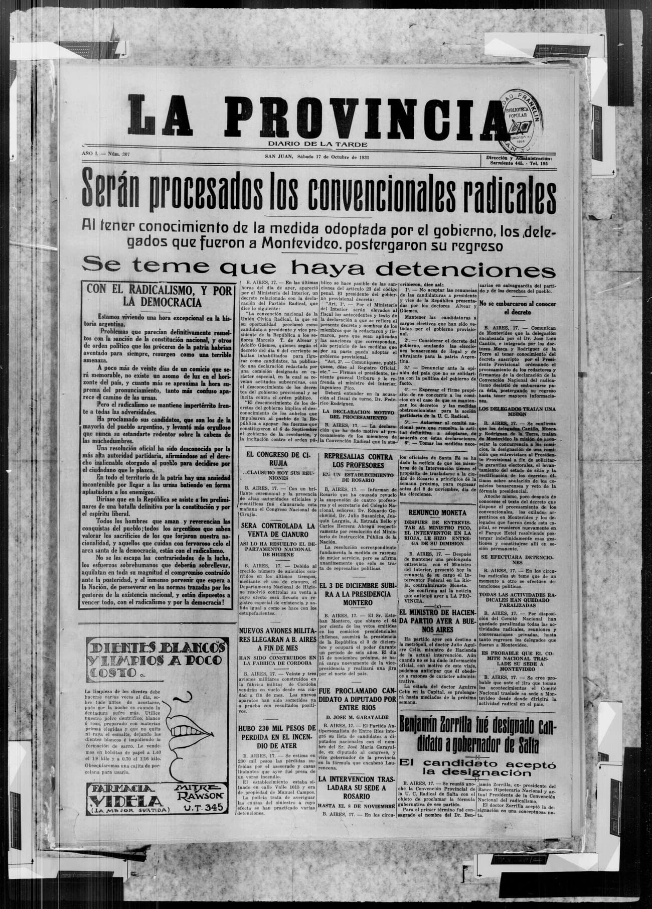 Portada · 17 de Octubre de 1931