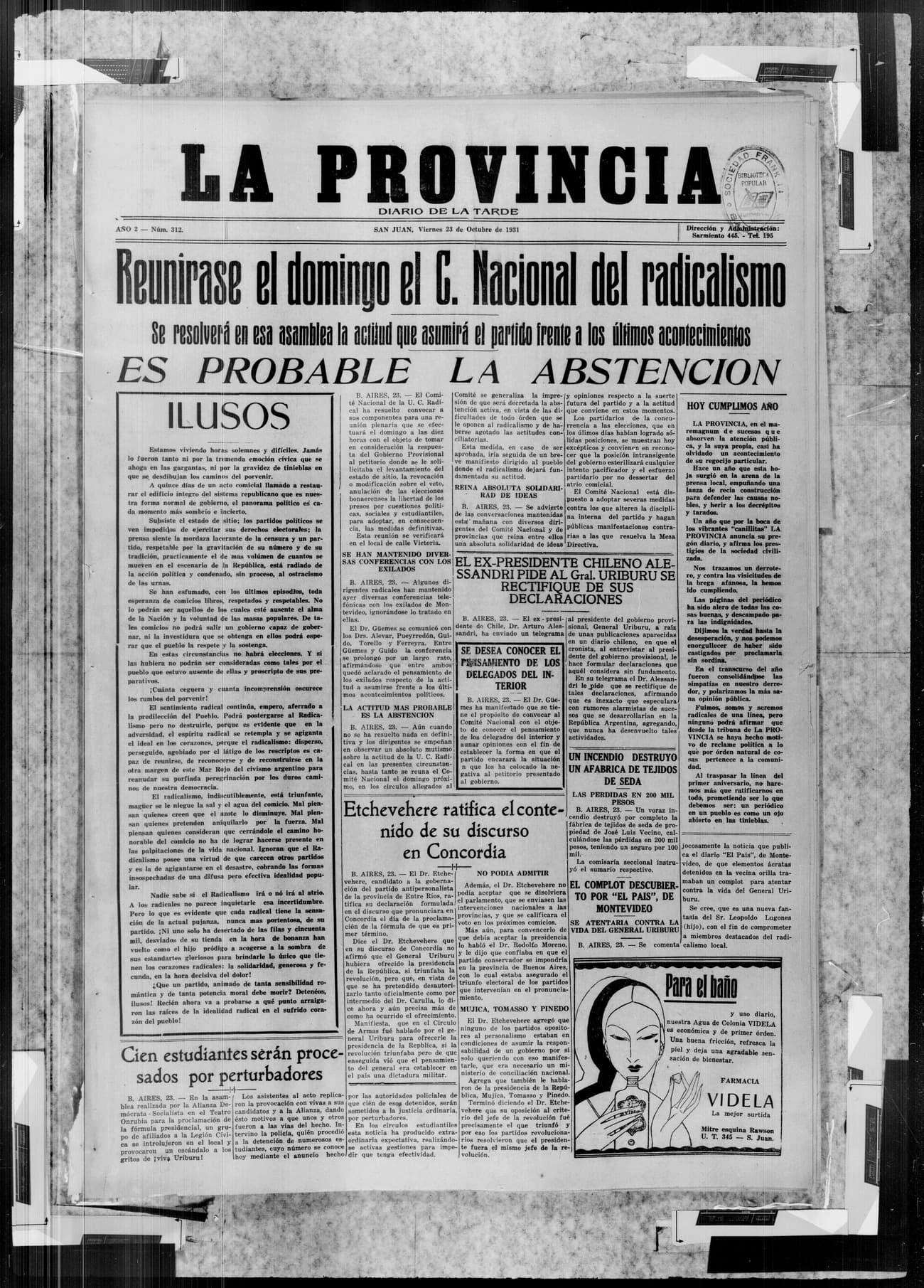 Portada · 23 de Octubre de 1931