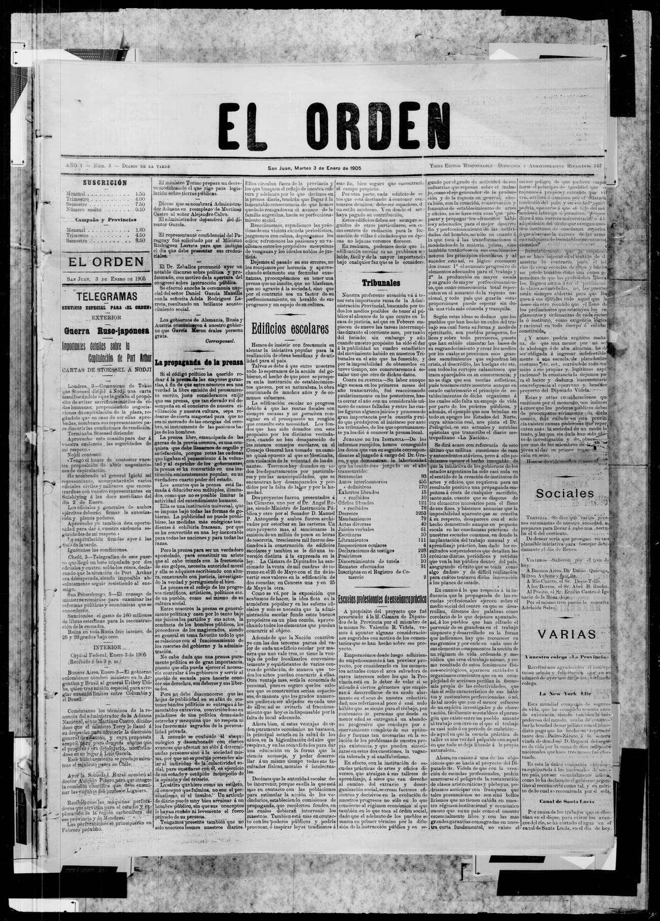 Portada · 3 de Enero de 1905