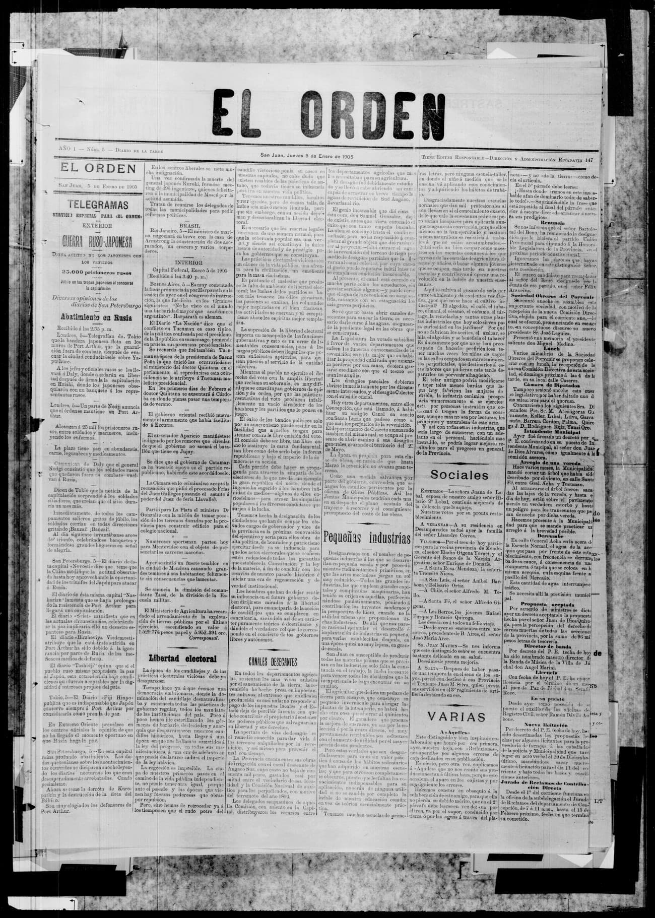 Portada · 5 de Enero de 1905