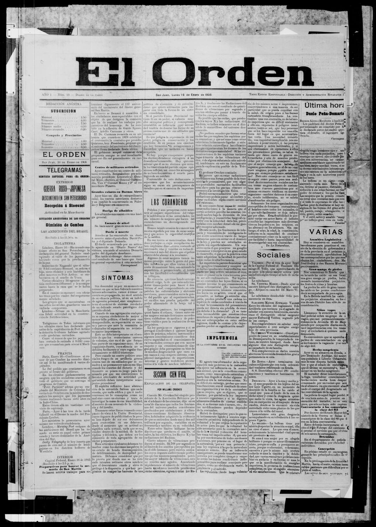 Portada · 16 de Enero de 1905