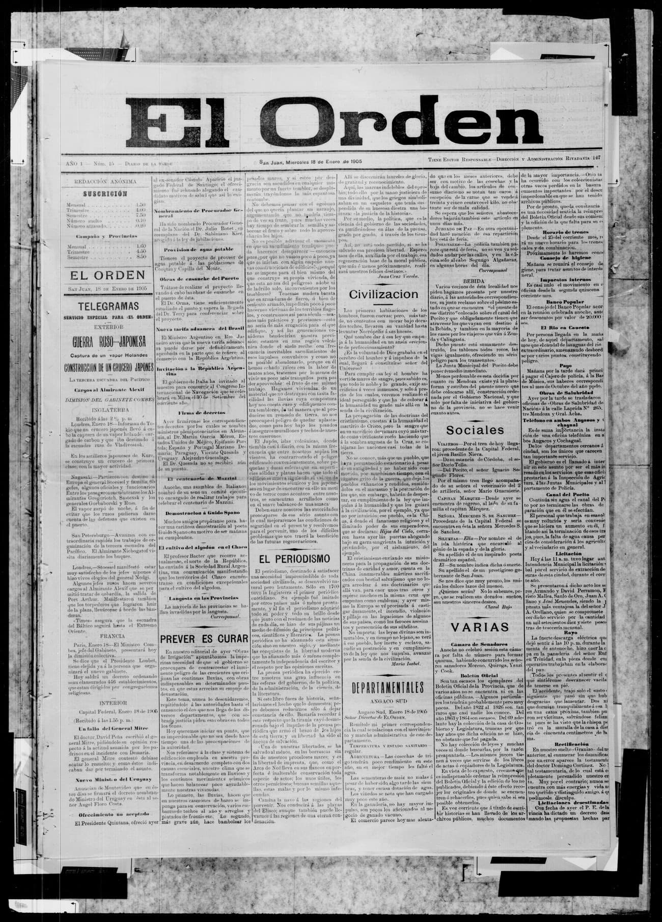 Portada · 18 de Enero de 1905