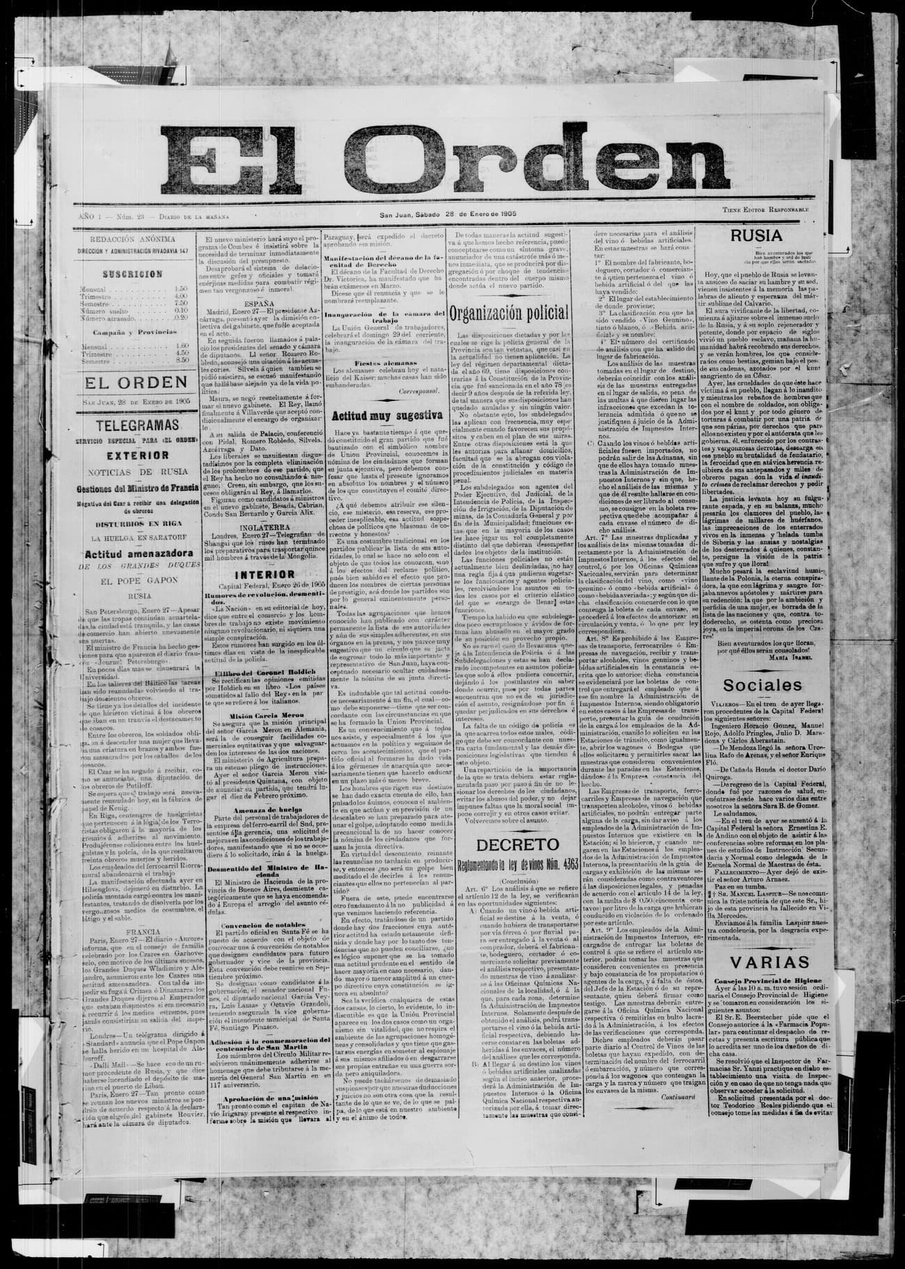 Portada · 28 de Enero de 1905