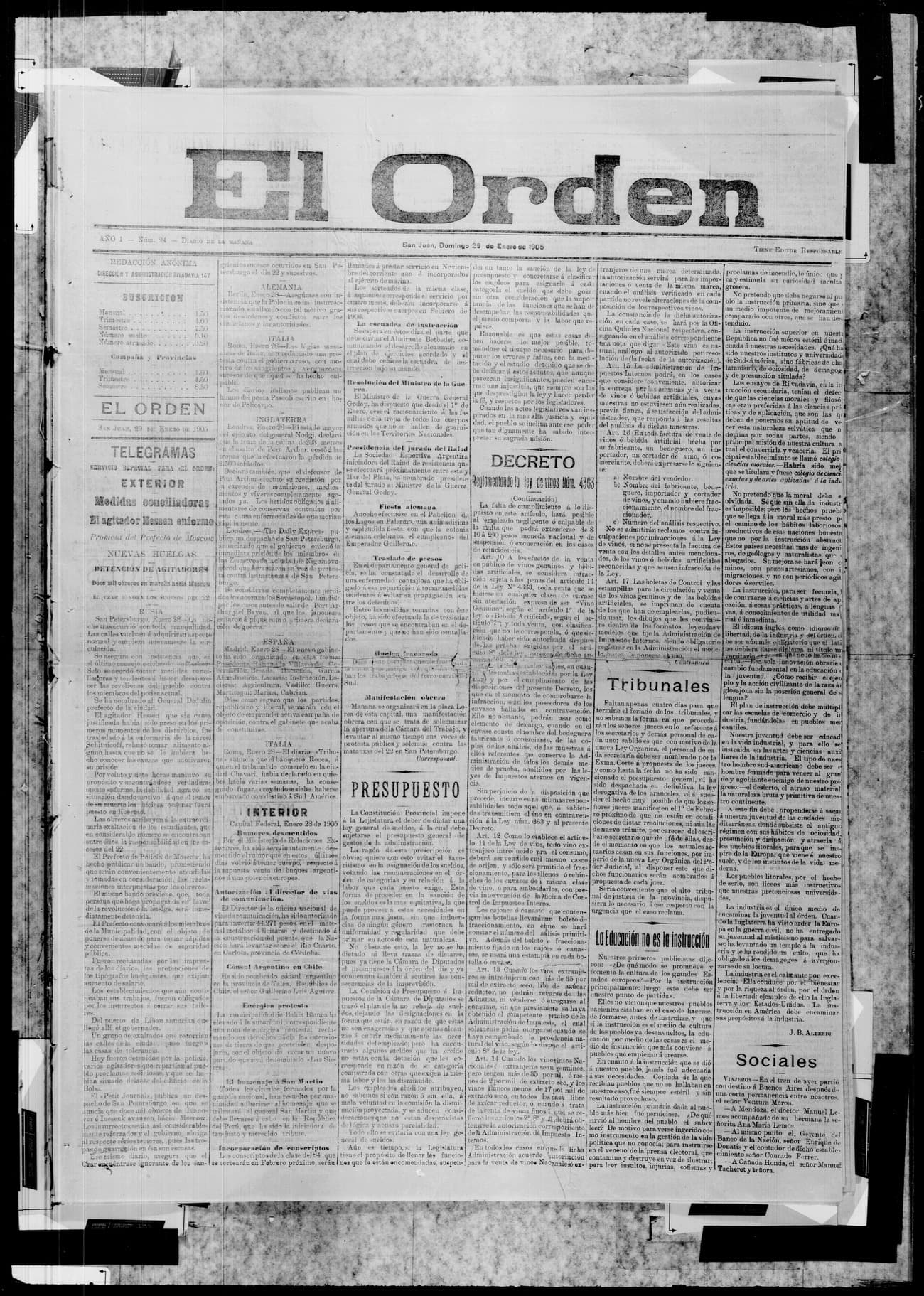 Portada · 29 de Enero de 1905
