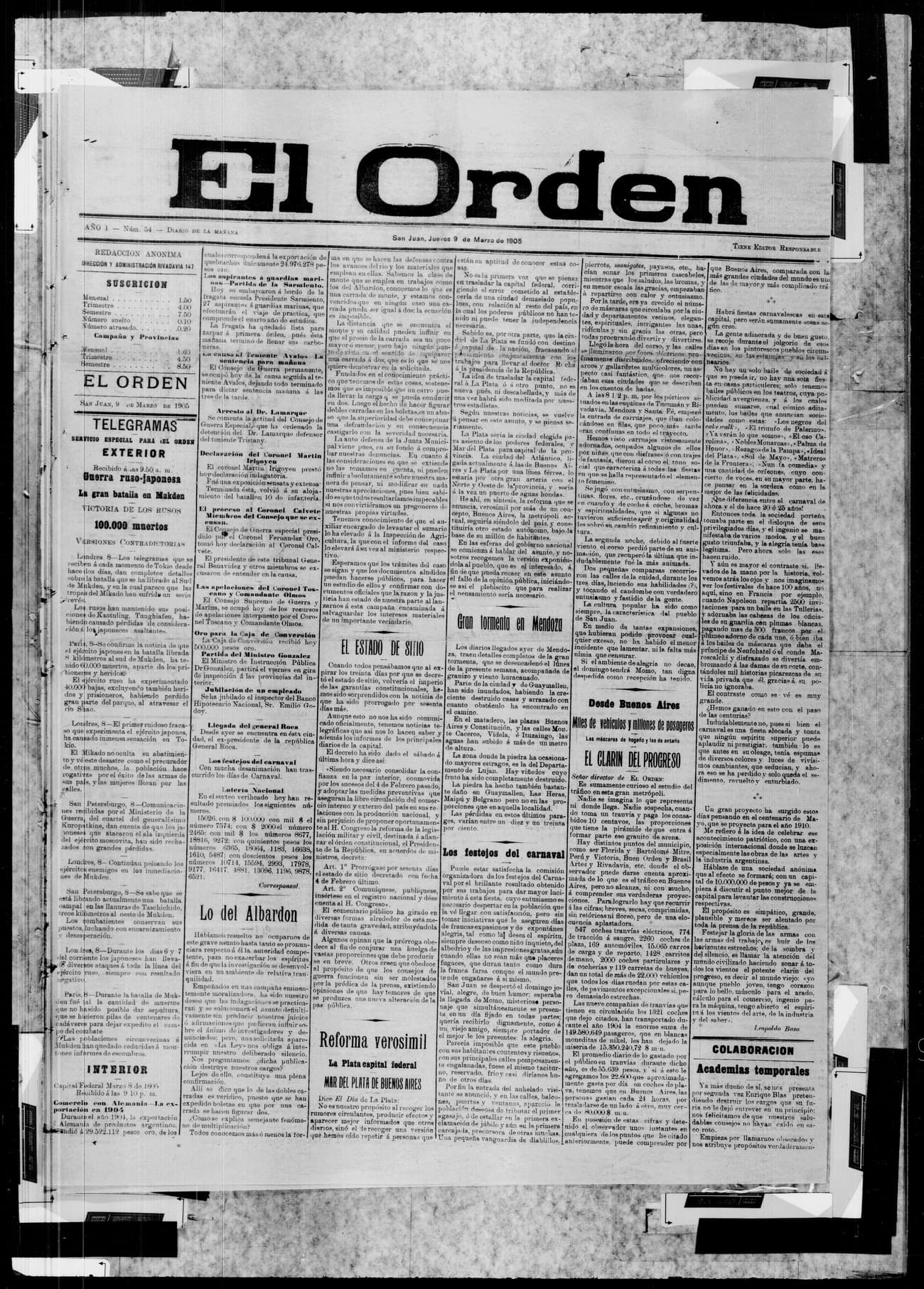Portada · 9 de Marzo de 1905