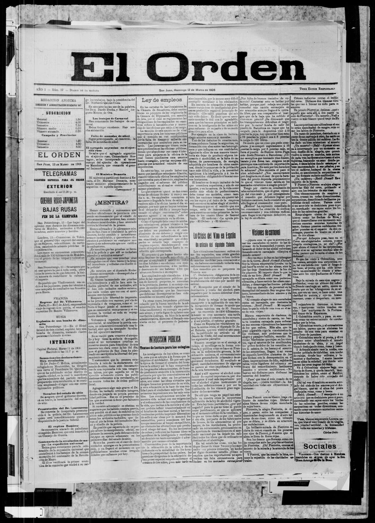 Portada · 12 de Marzo de 1905