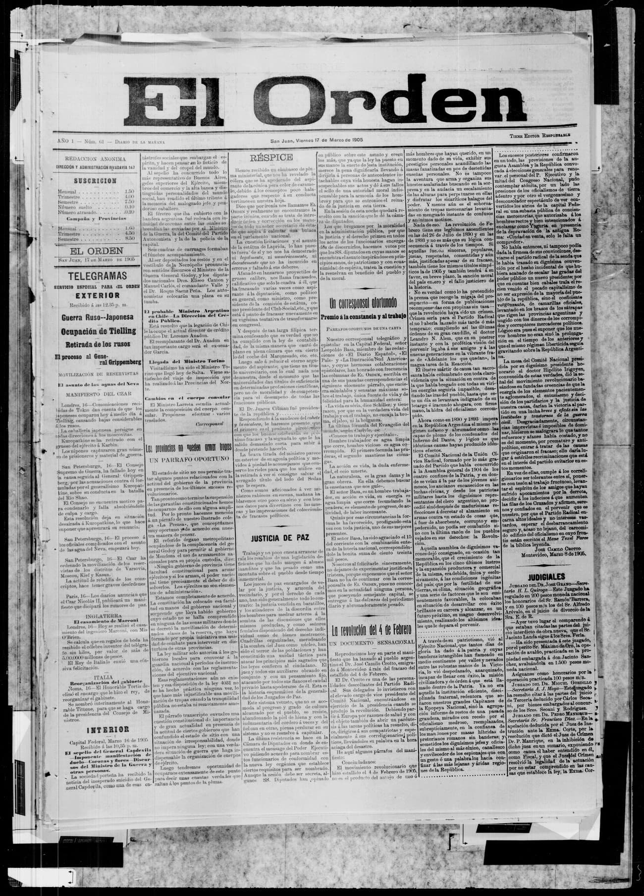 Portada · 17 de Marzo de 1905