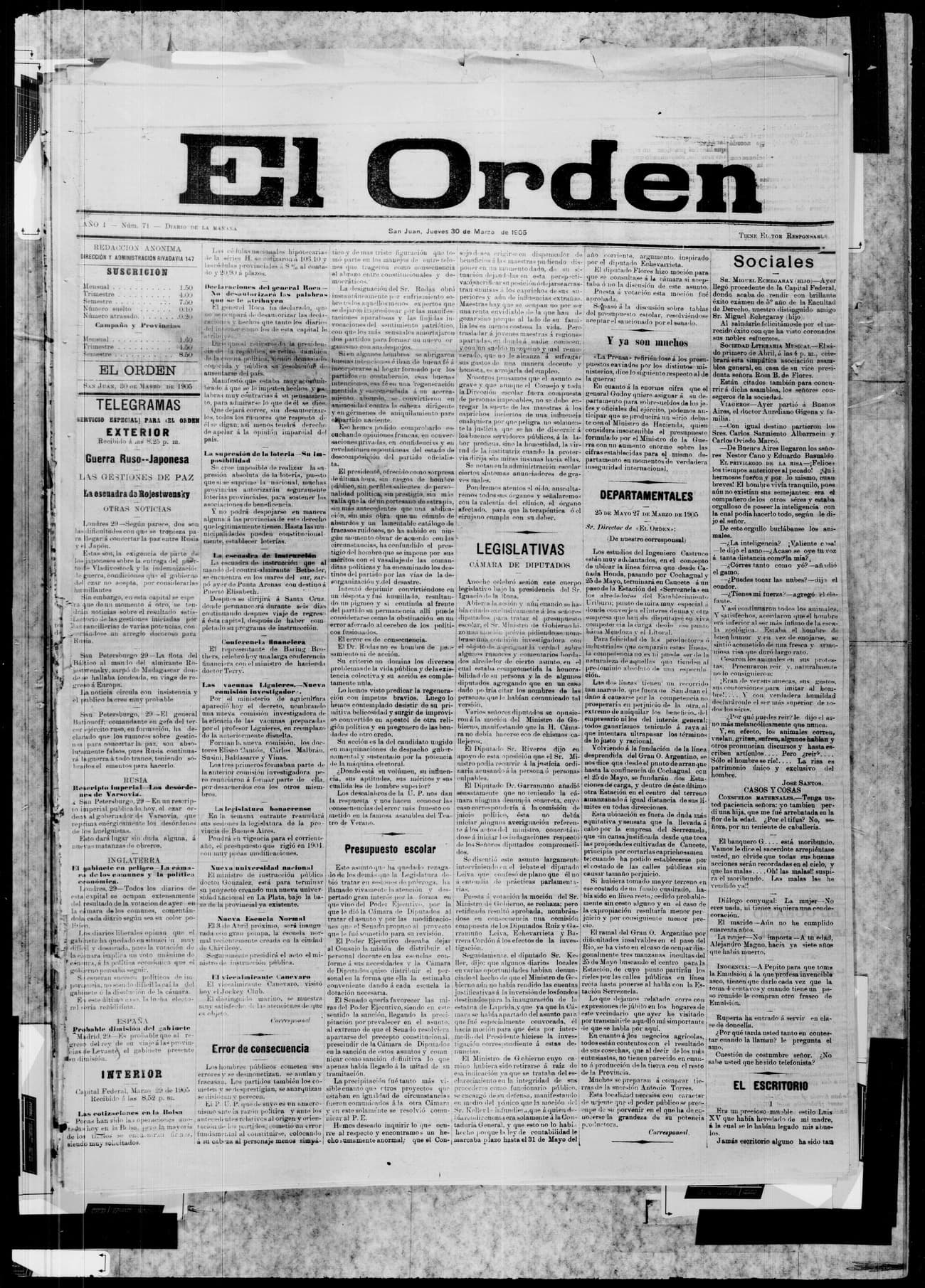 Portada · 30 de Marzo de 1905