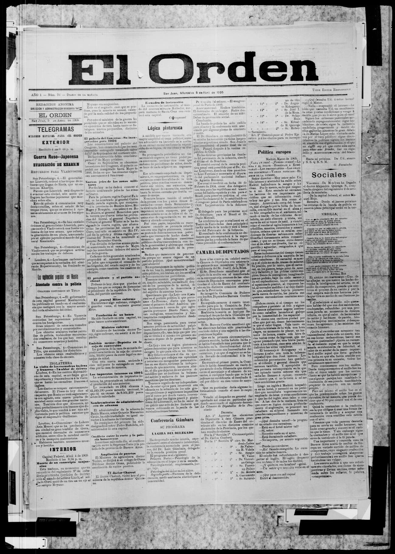 Portada · 5 de Abril de 1905