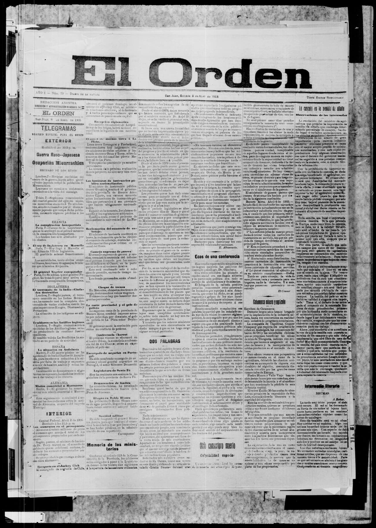 Portada · 8 de Abril de 1905