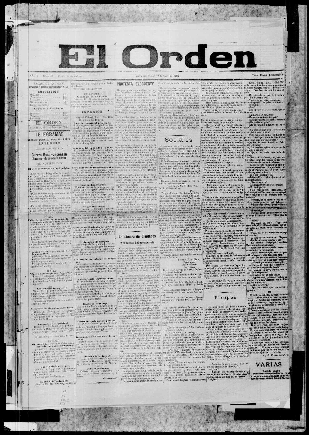 Portada · 13 de Abril de 1905