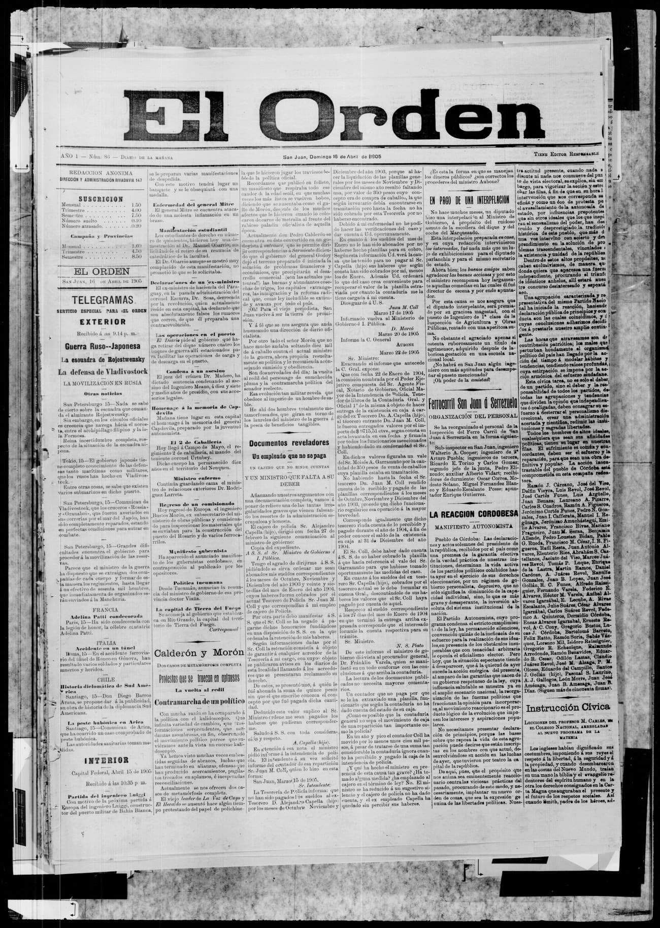 Portada · 16 de Abril de 1905