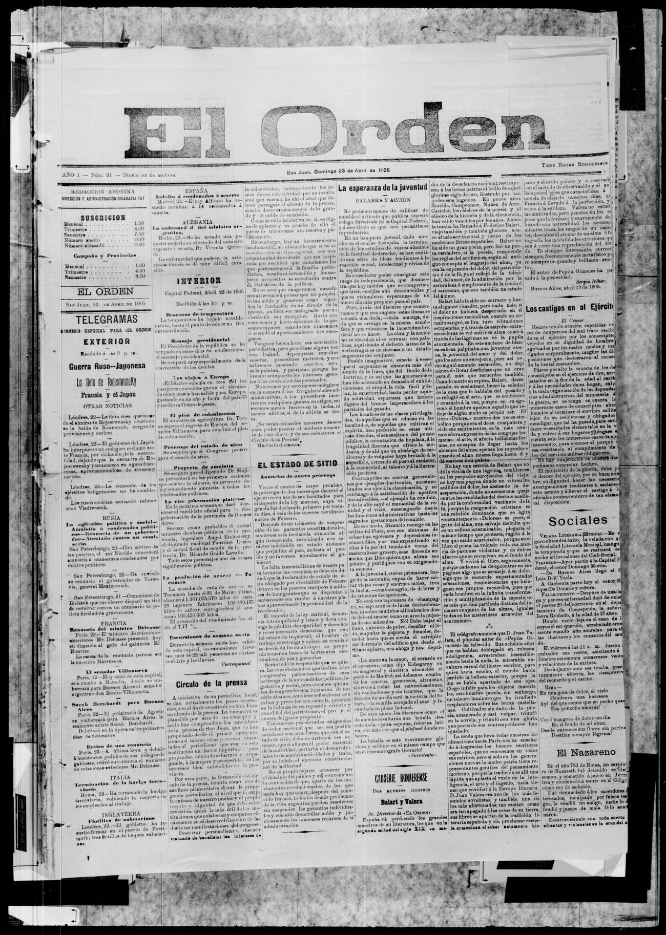Portada · 23 de Abril de 1905