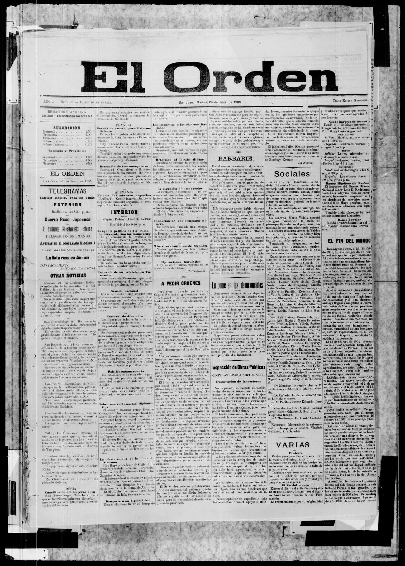 Portada · 25 de Abril de 1905