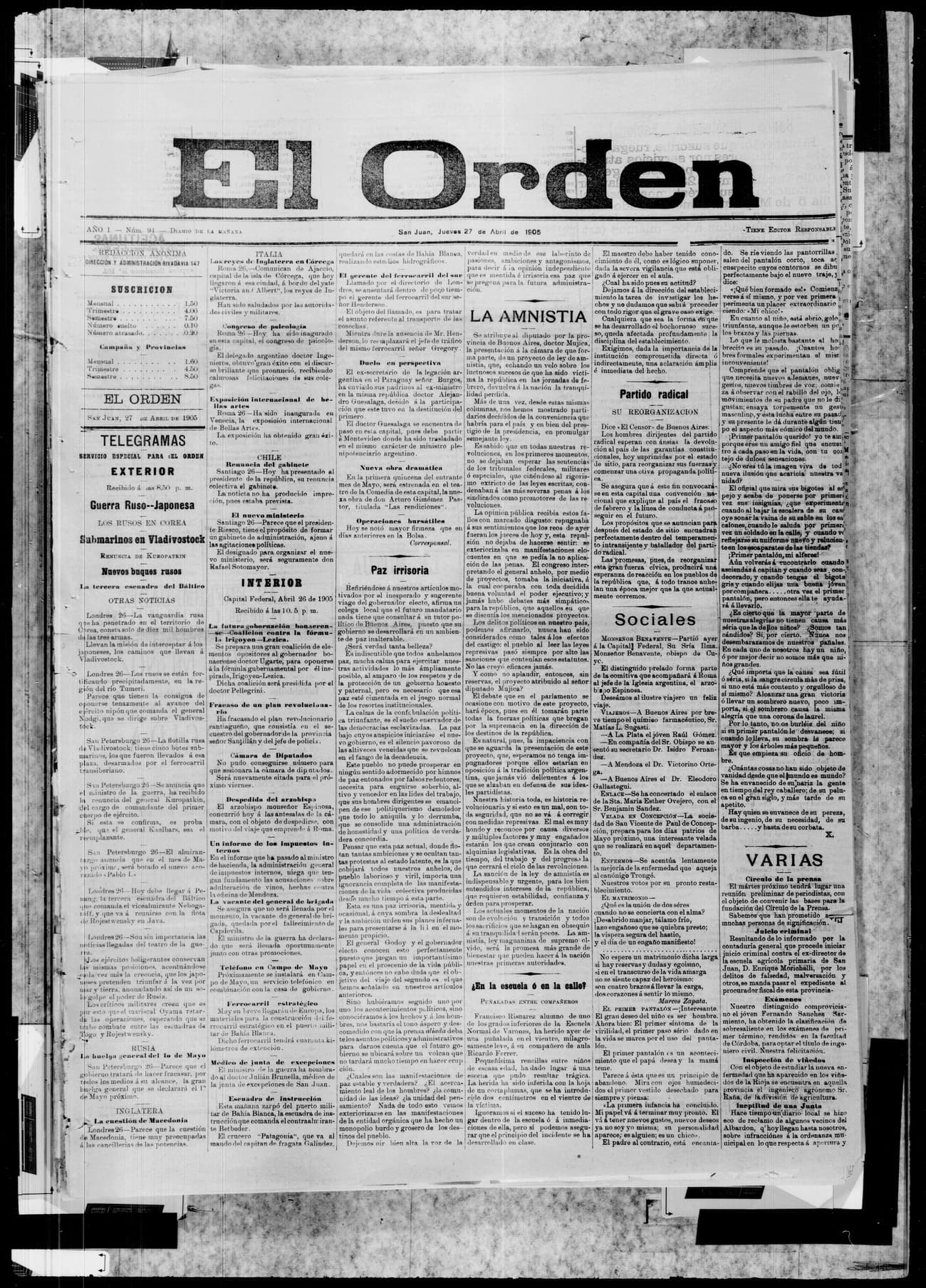 Portada · 27 de Abril de 1905