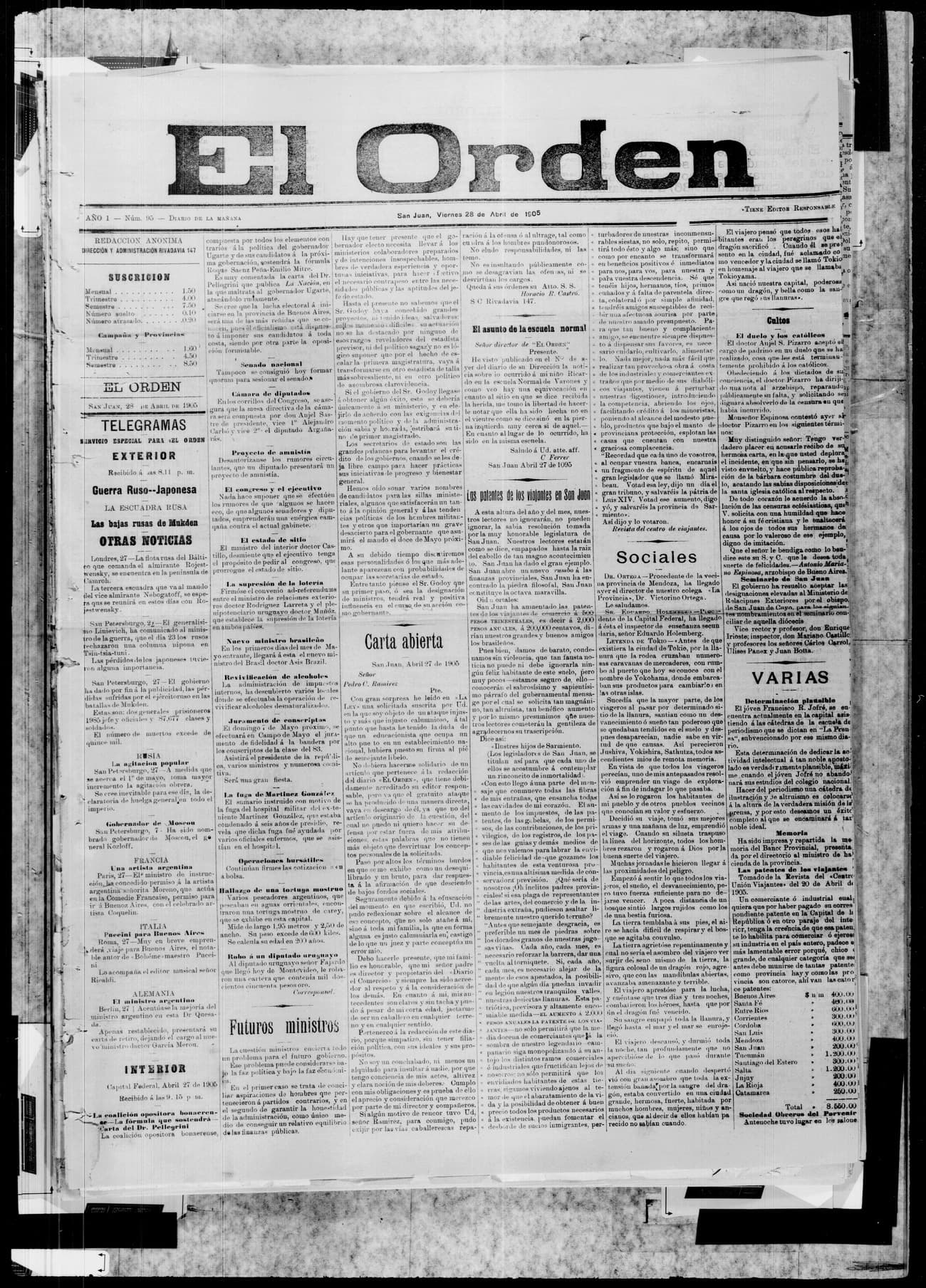 Portada · 28 de Abril de 1905
