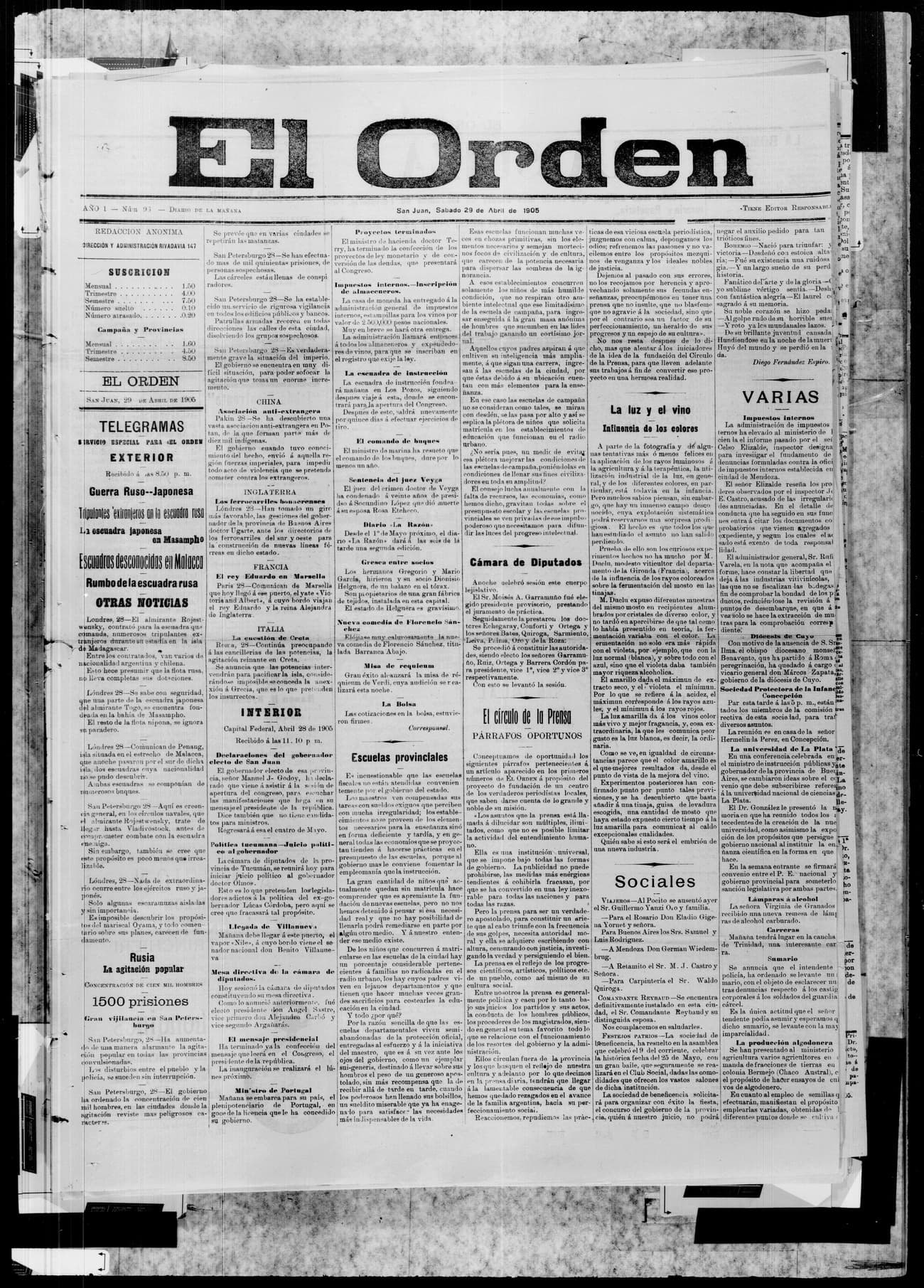 Portada · 29 de Abril de 1905