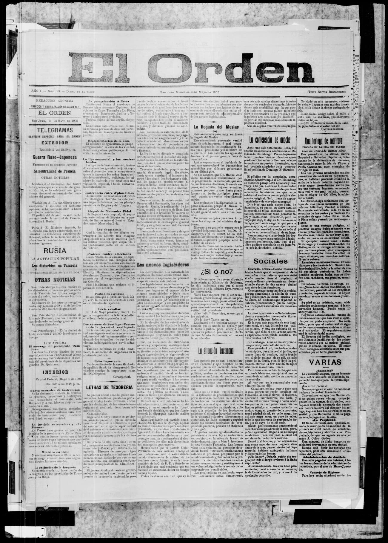 Portada · 3 de Mayo de 1905