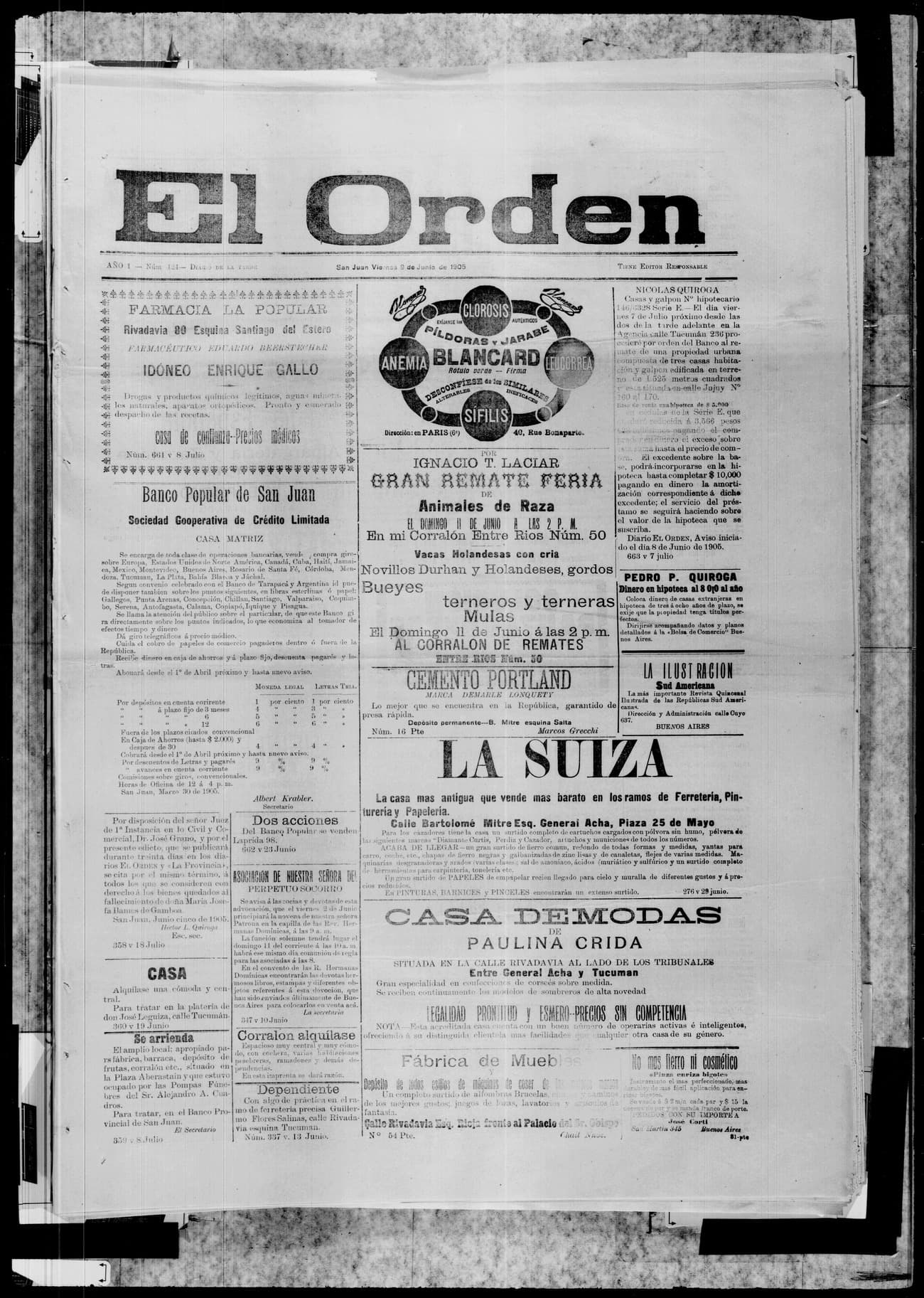 Portada · 9 de Junio de 1905