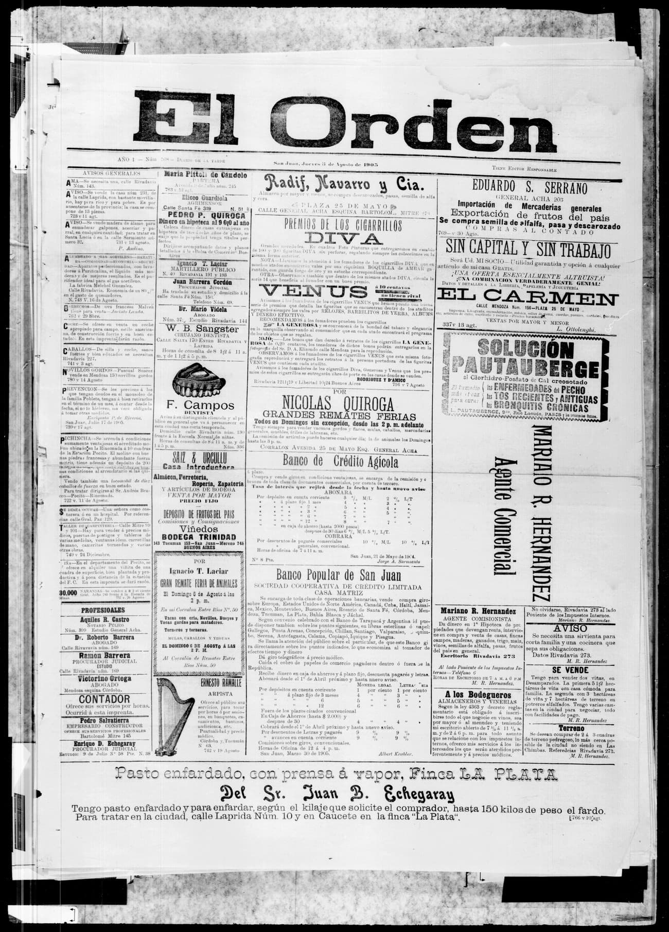 Portada · 3 de Agosto de 1905