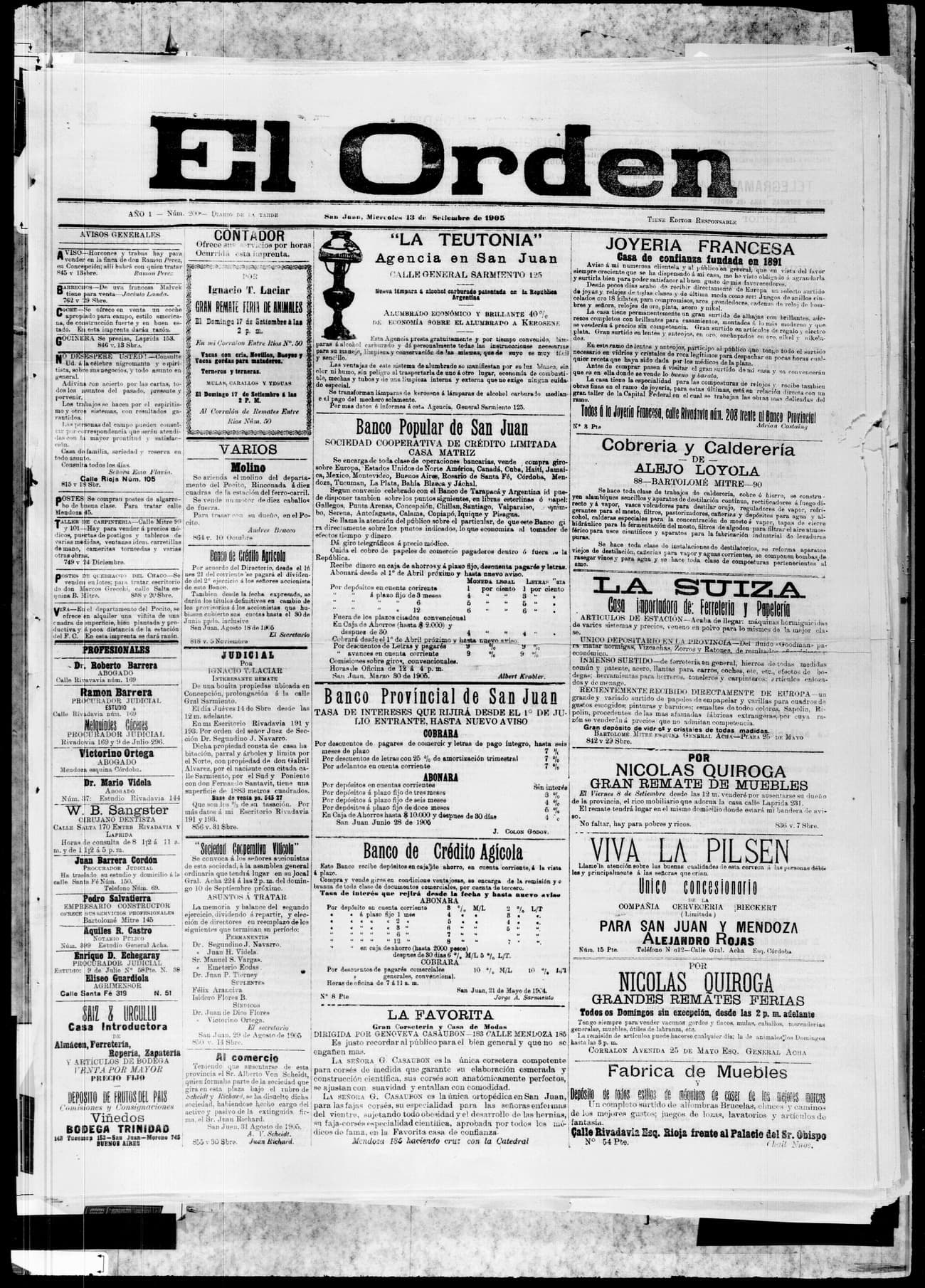 Portada · 13 de Septiembre de 1905