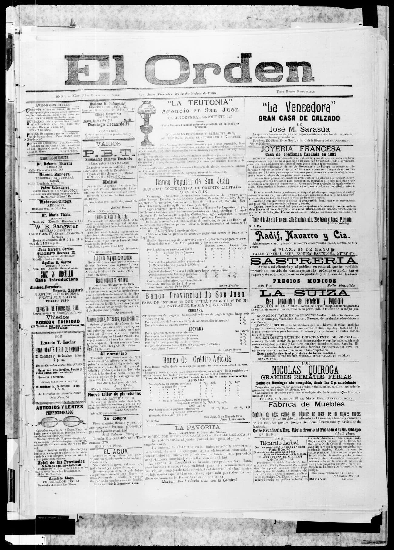Portada · 27 de Septiembre de 1905