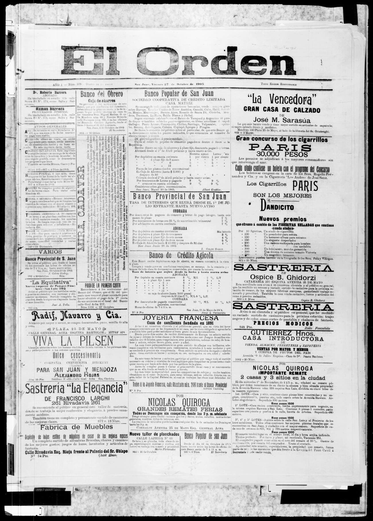 Portada · 27 de Octubre de 1905