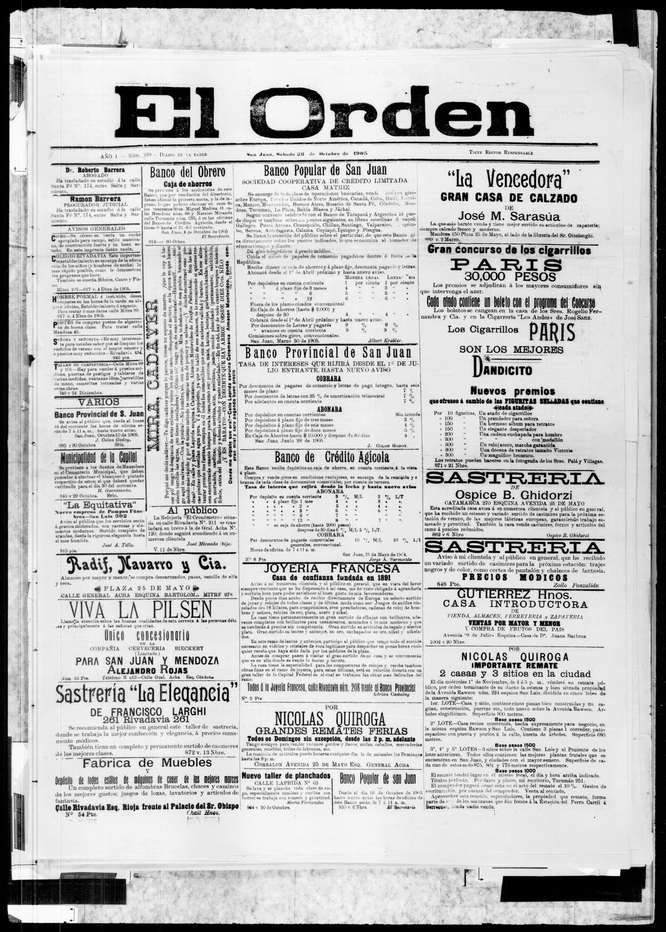 Portada · 28 de Octubre de 1905