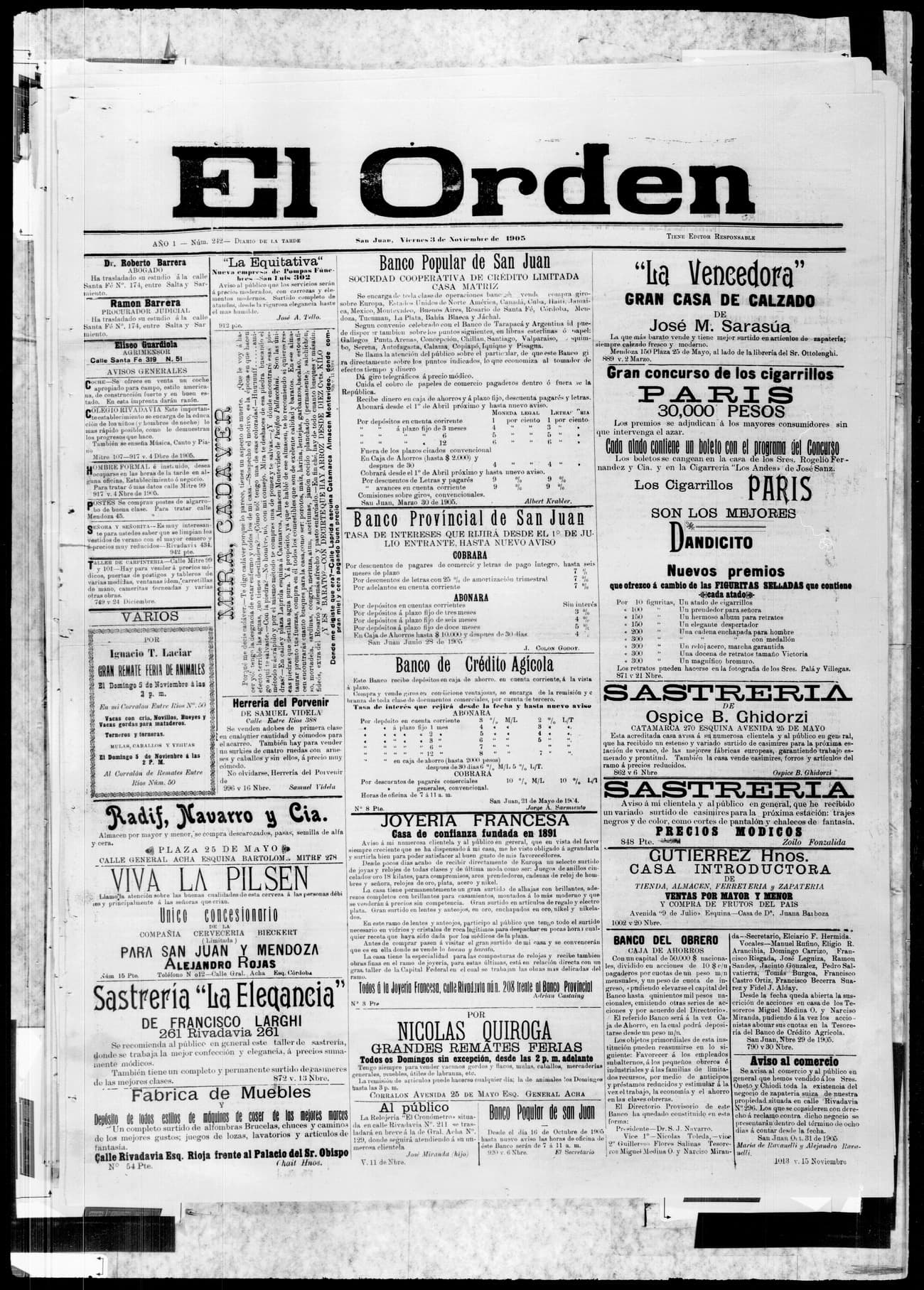 Portada · 3 de Noviembre de 1905