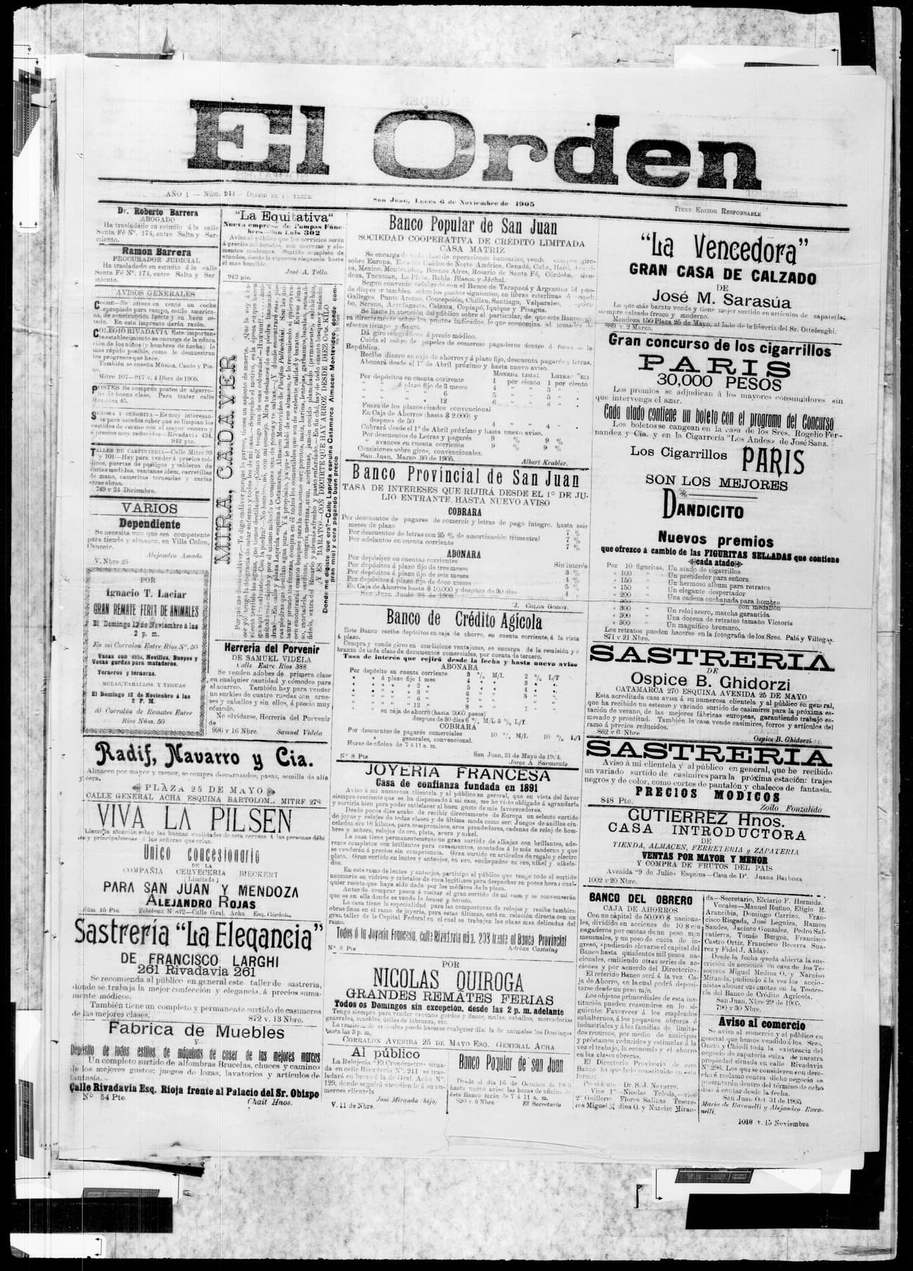Portada · 6 de Noviembre de 1905