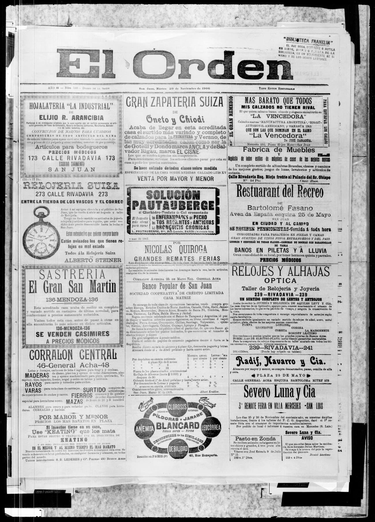 Portada · 20 de Noviembre de 1906