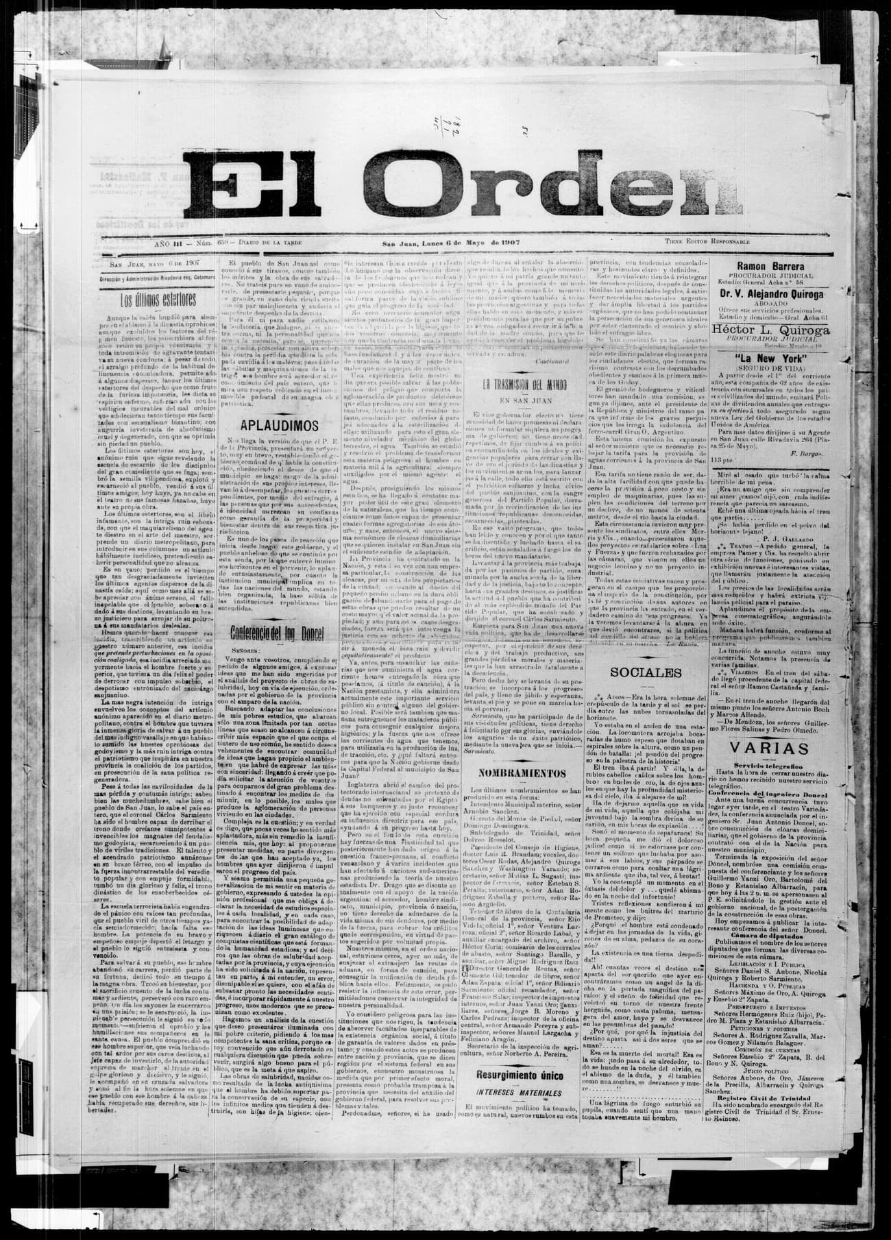 Portada · 6 de Mayo de 1907