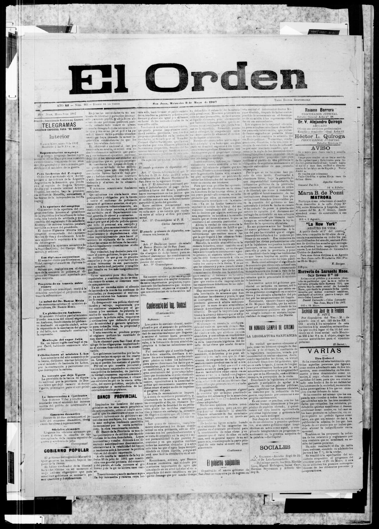 Portada · 8 de Mayo de 1907