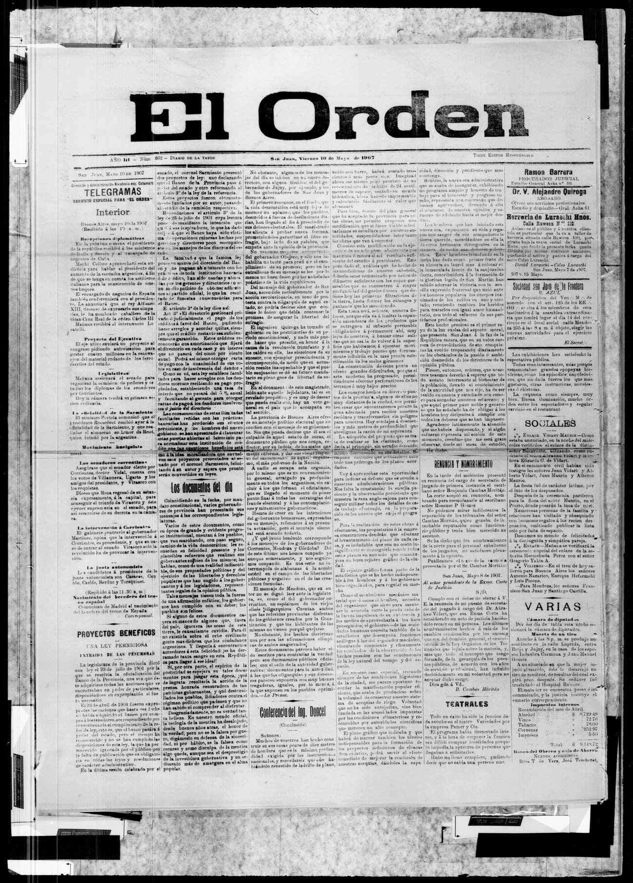 Portada · 10 de Mayo de 1907