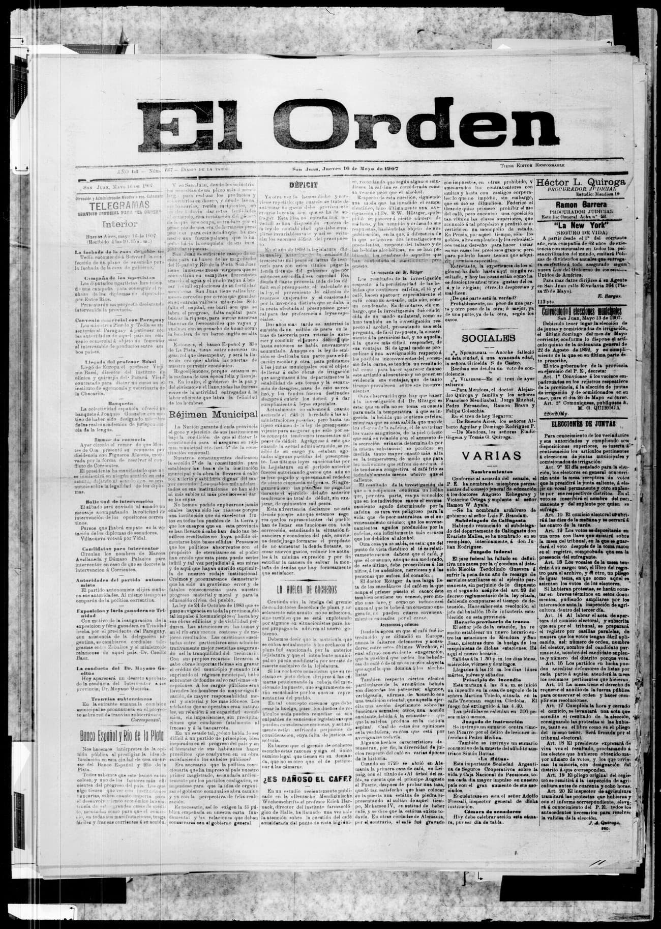 Portada · 16 de Mayo de 1907