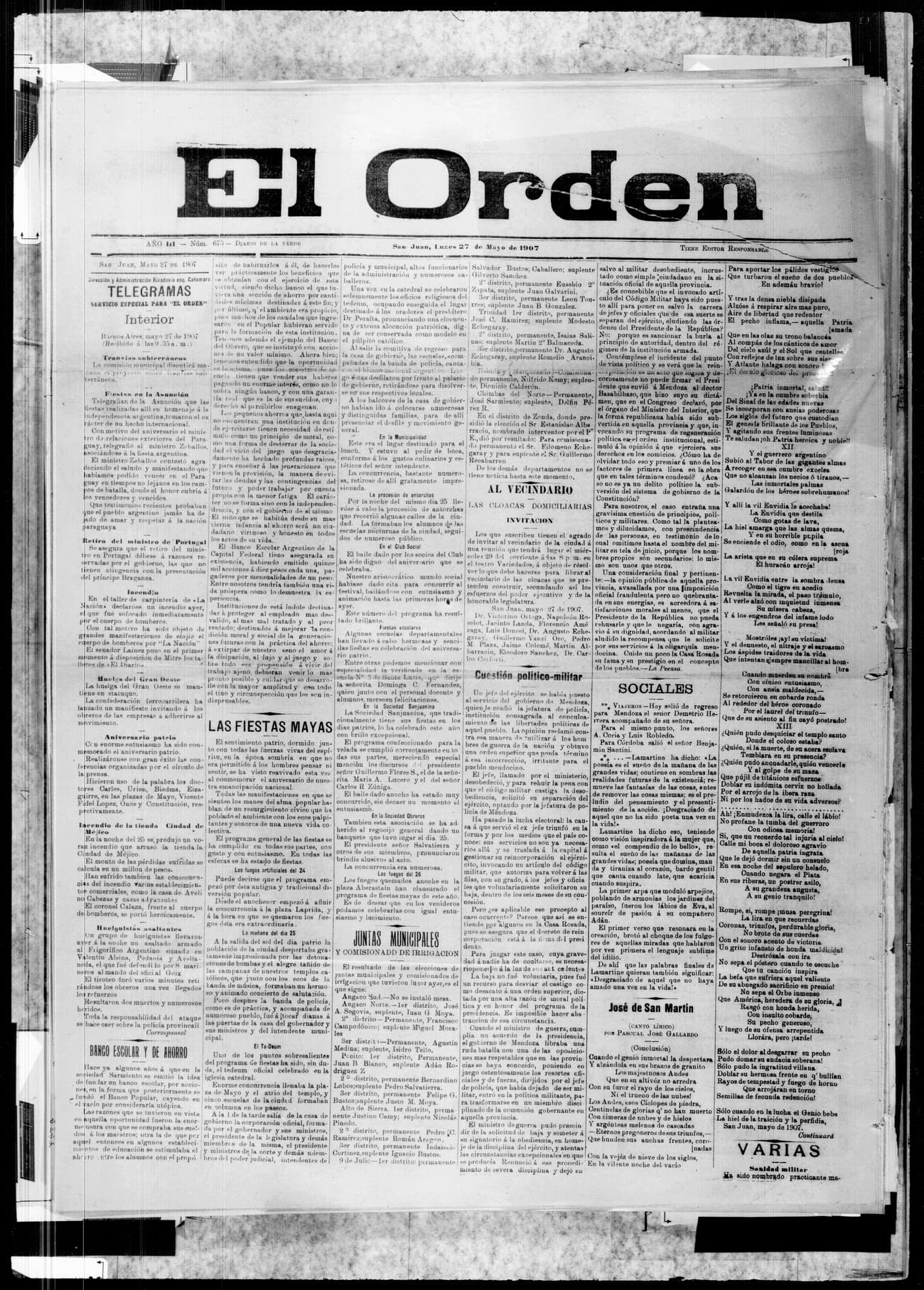 Portada · 27 de Mayo de 1907