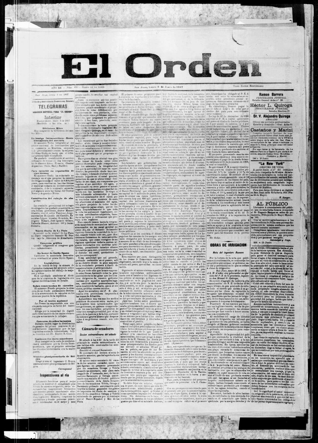 Portada · 3 de Junio de 1907