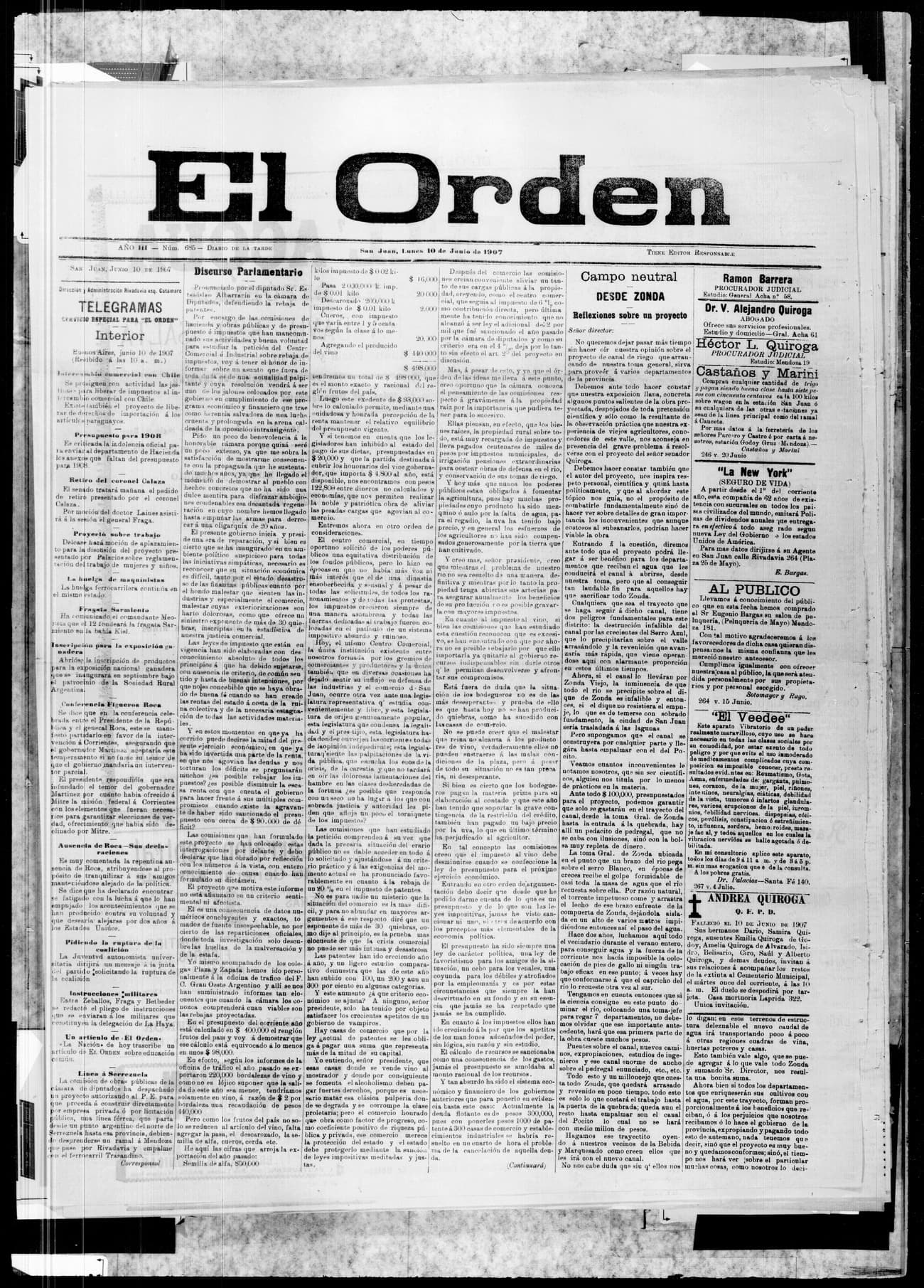 Portada · 10 de Junio de 1907