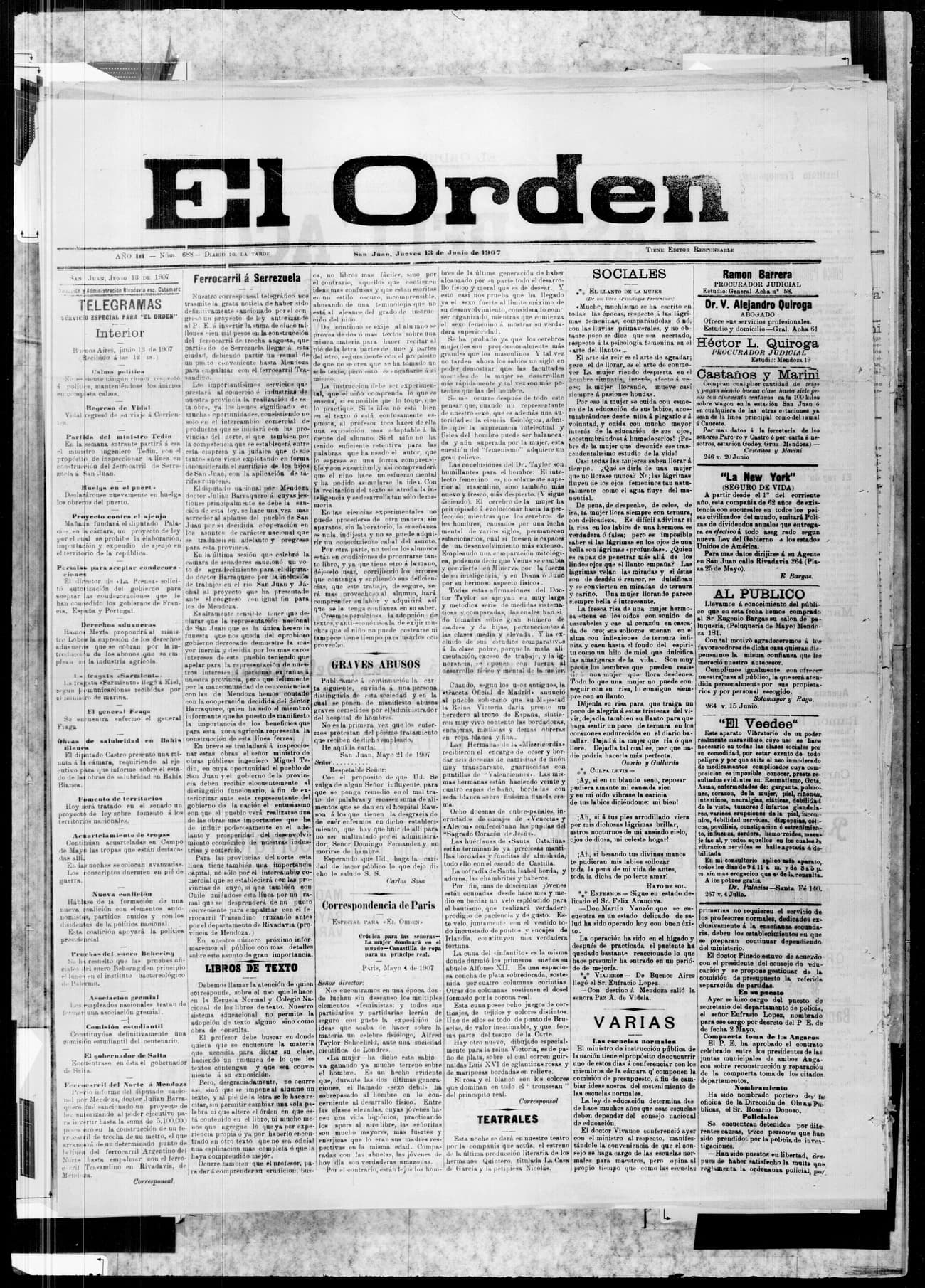Portada · 13 de Junio de 1907