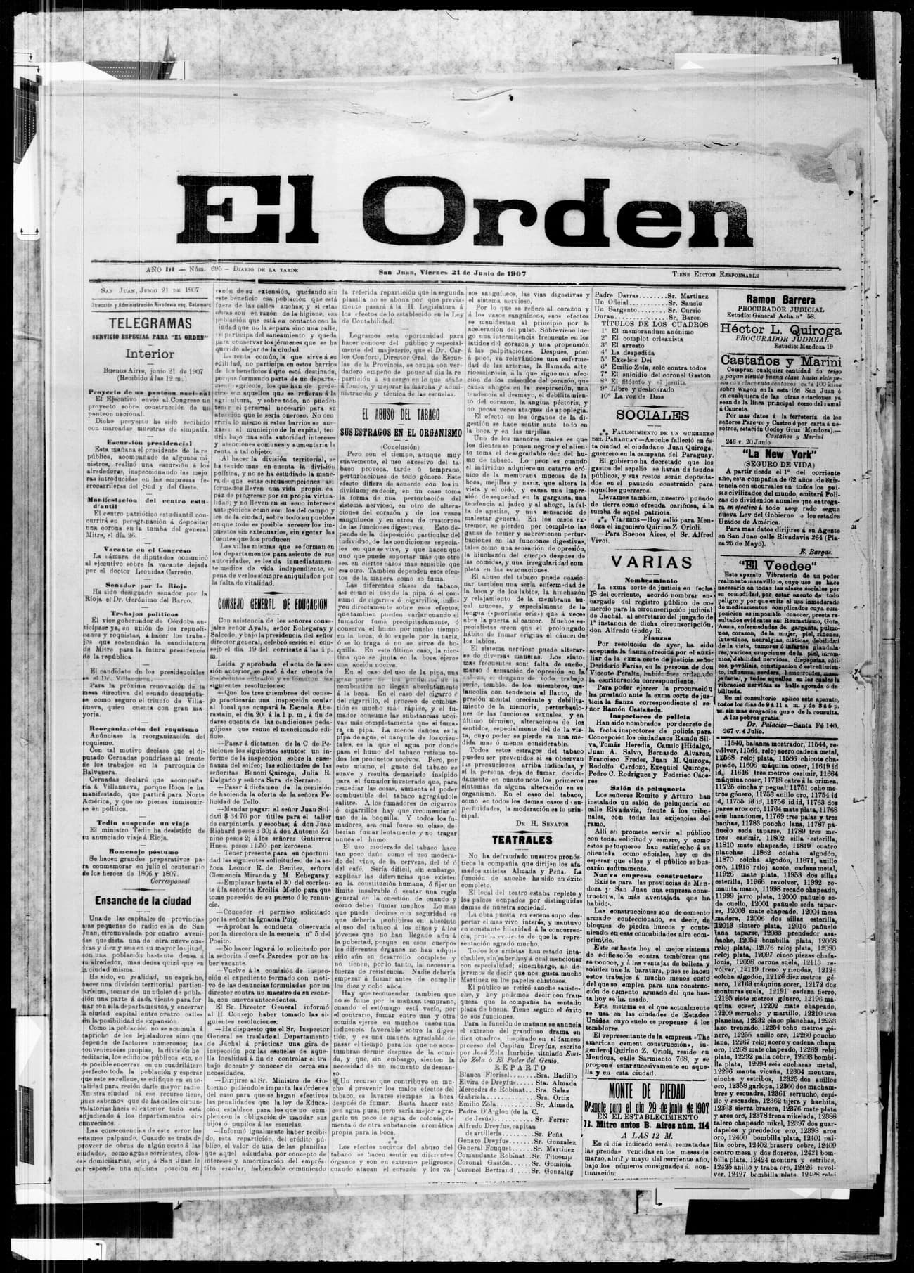 Portada · 21 de Junio de 1907