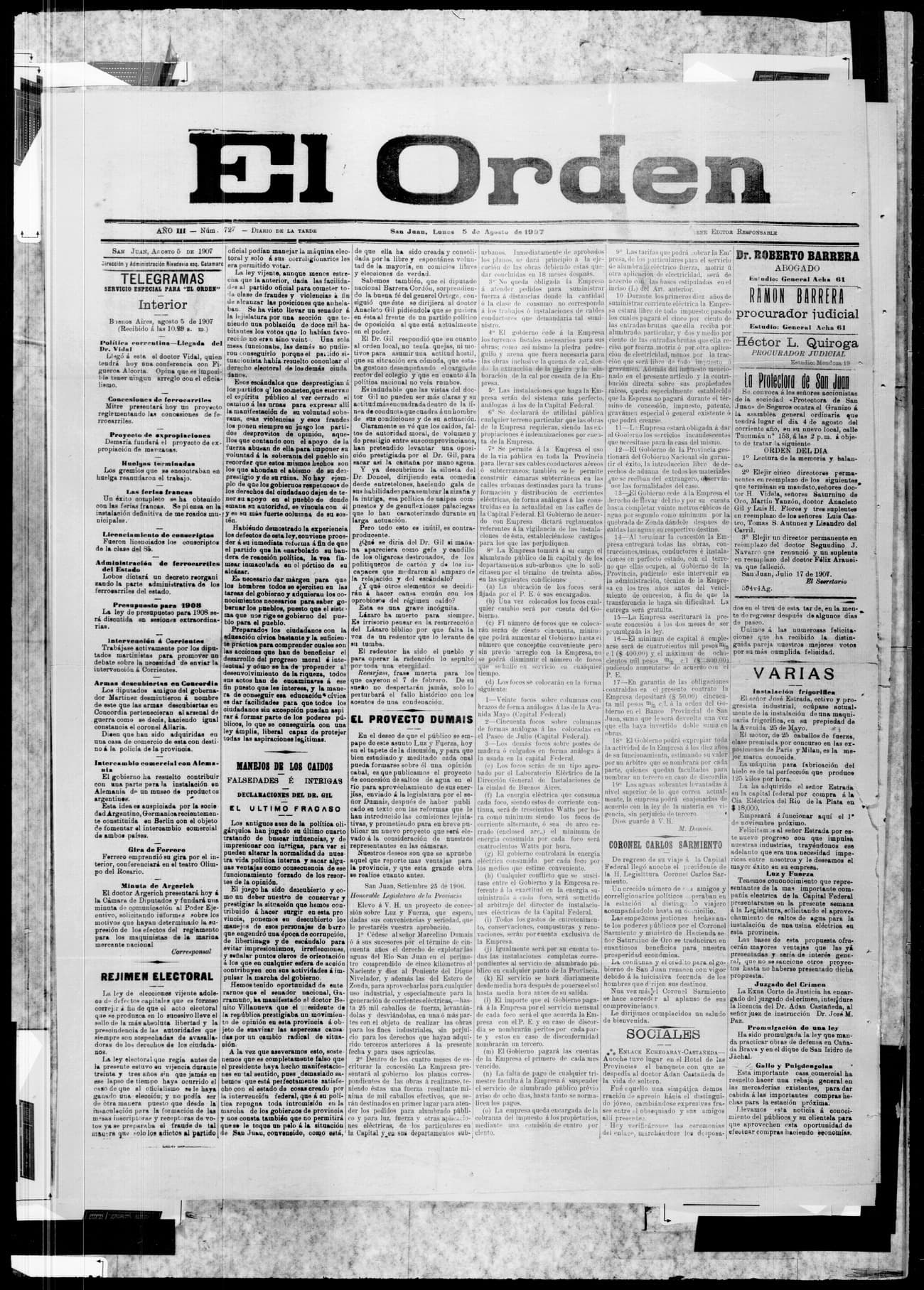 Portada · 5 de Agosto de 1907
