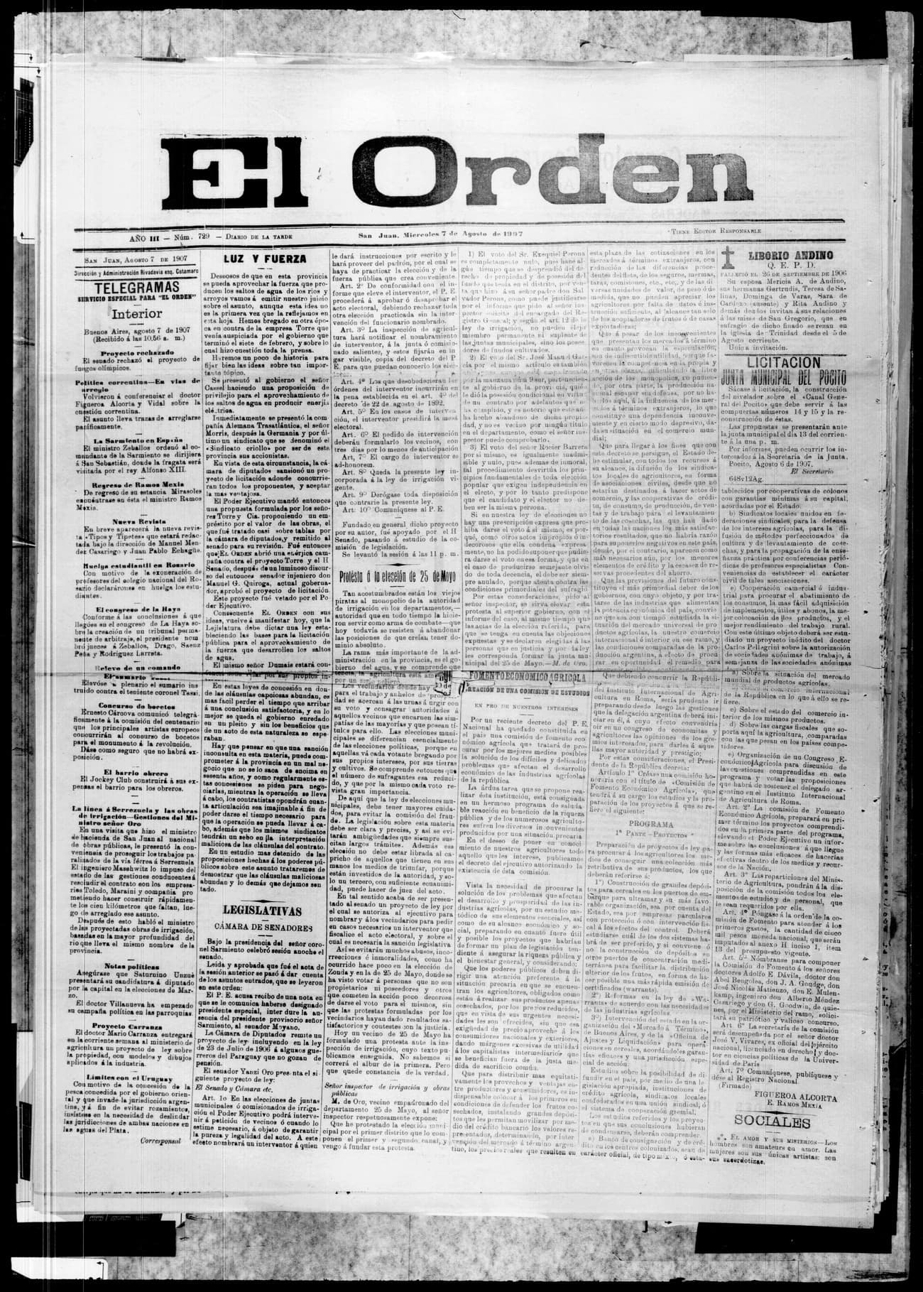 Portada · 7 de Agosto de 1907
